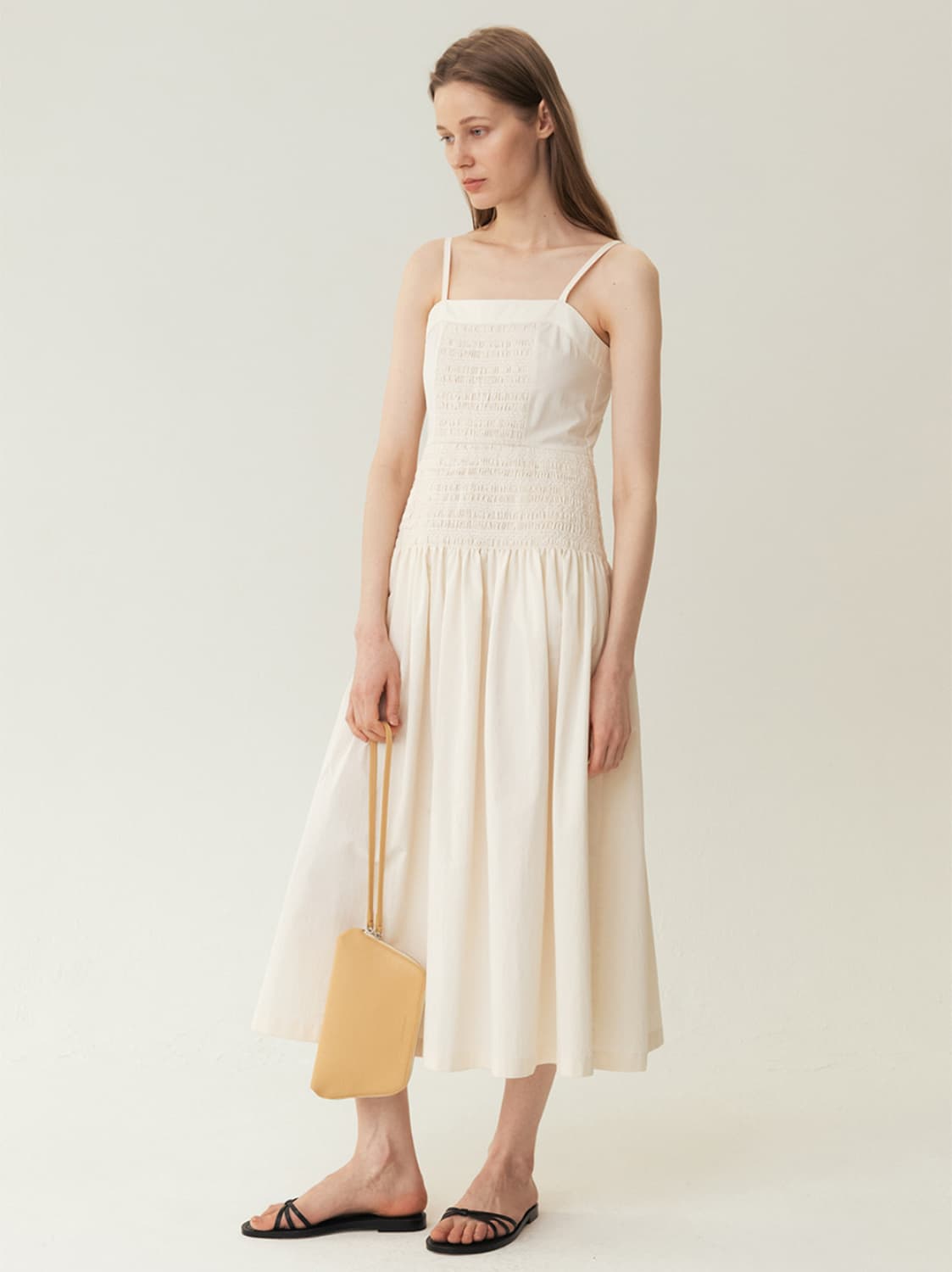  킨더살몬 Smocking Shirring Dress Cream 상품이미지2