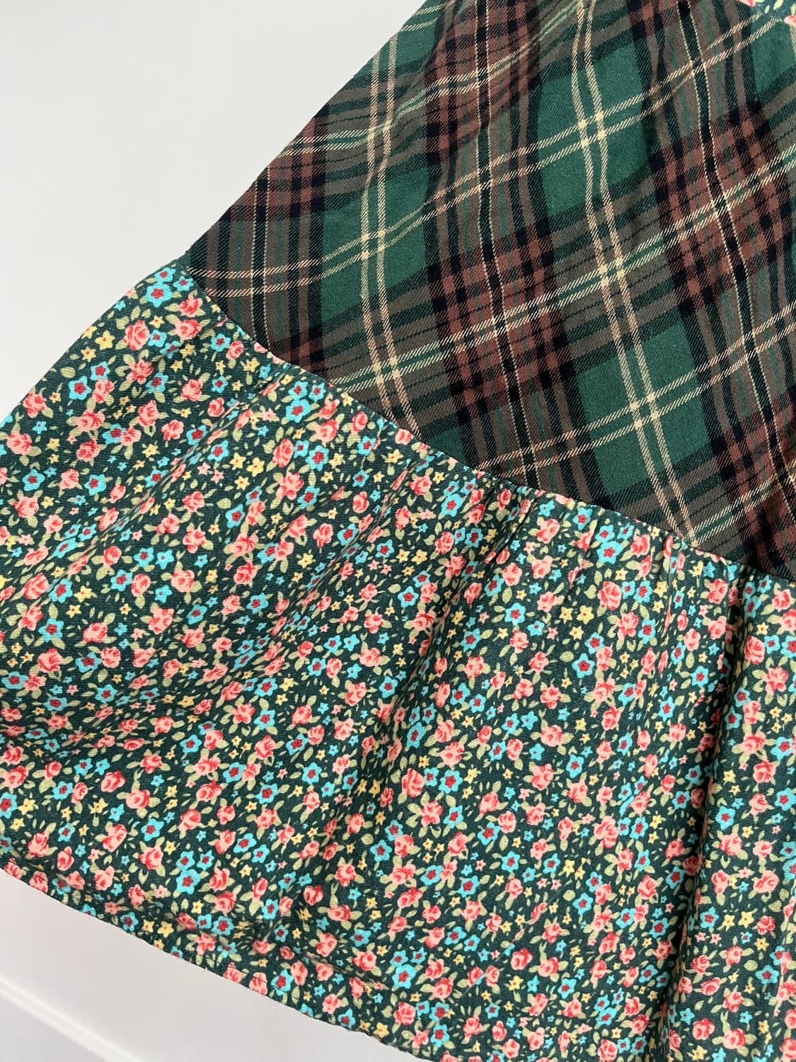 그린 체크 플로럴 롱 스커트 상품이미지3