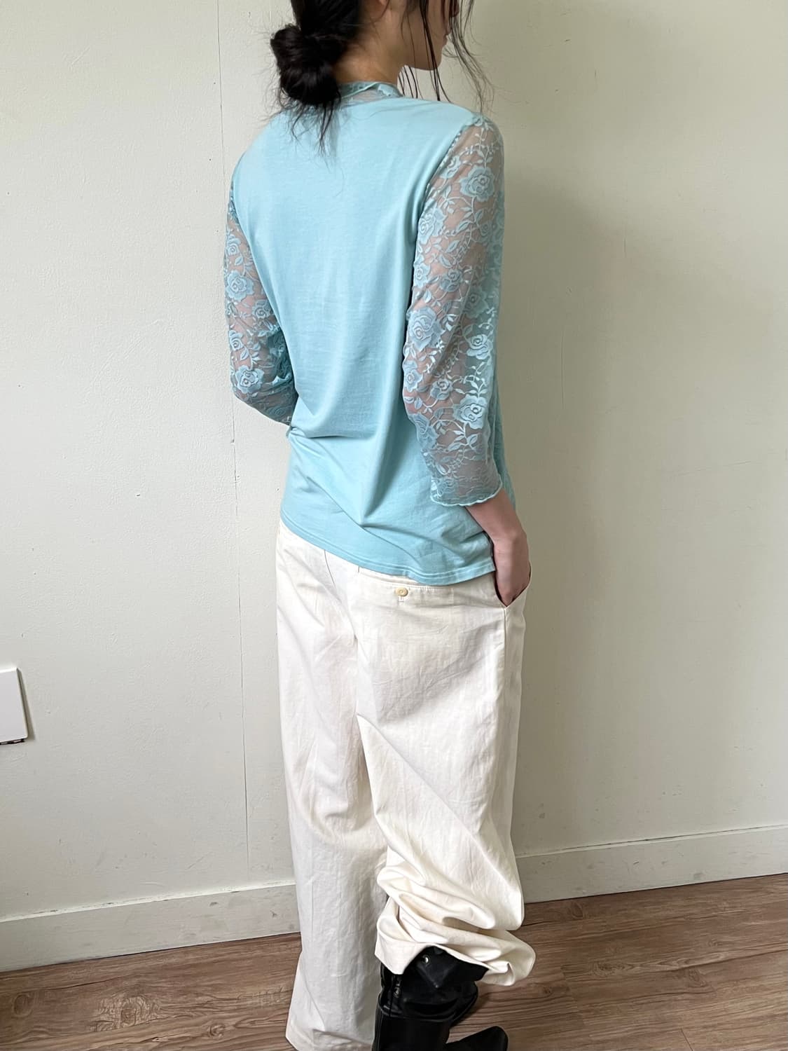 Jqpan vtg 플라워 시스루 민트 터틀넥 상품이미지4