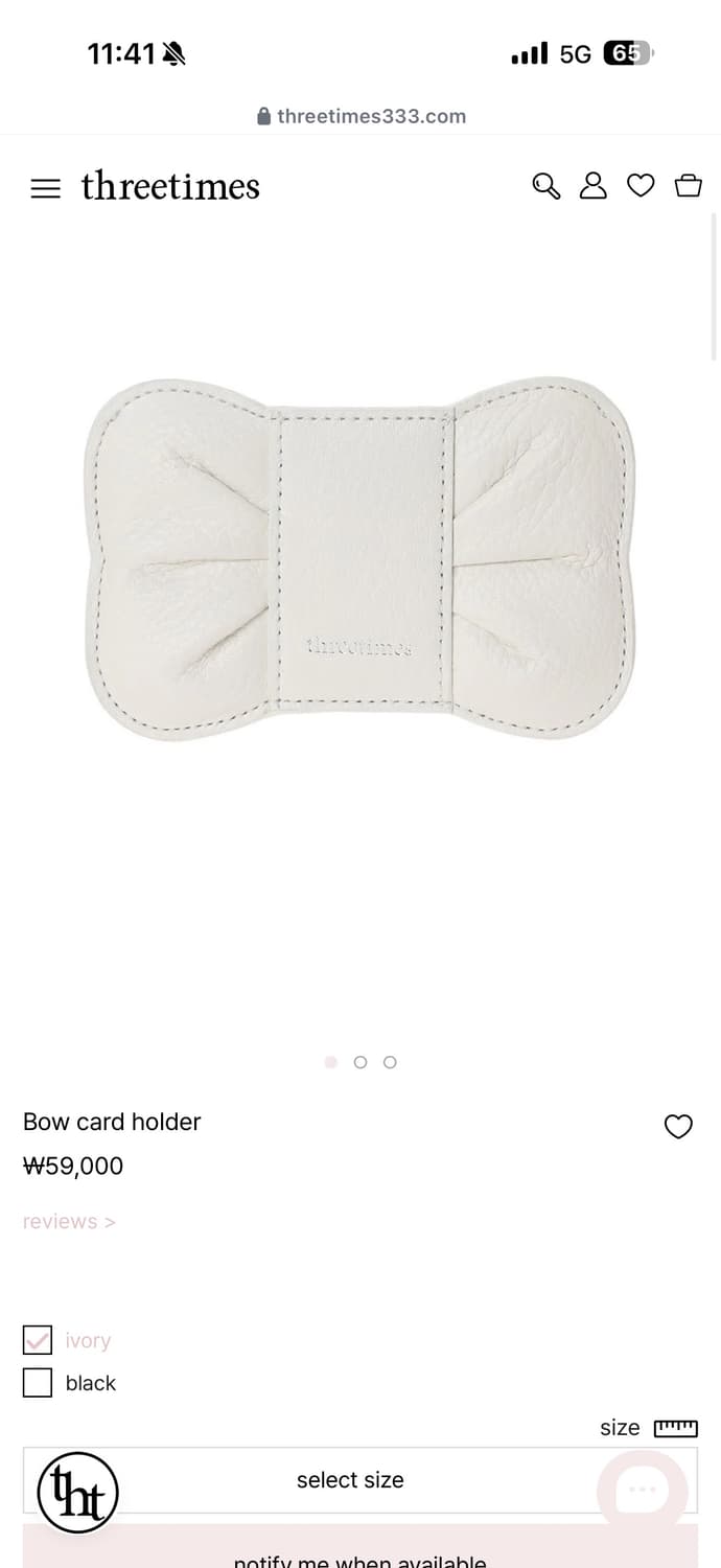 쓰리타임즈 bow card holder 카드지갑 아이보리 상품이미지1