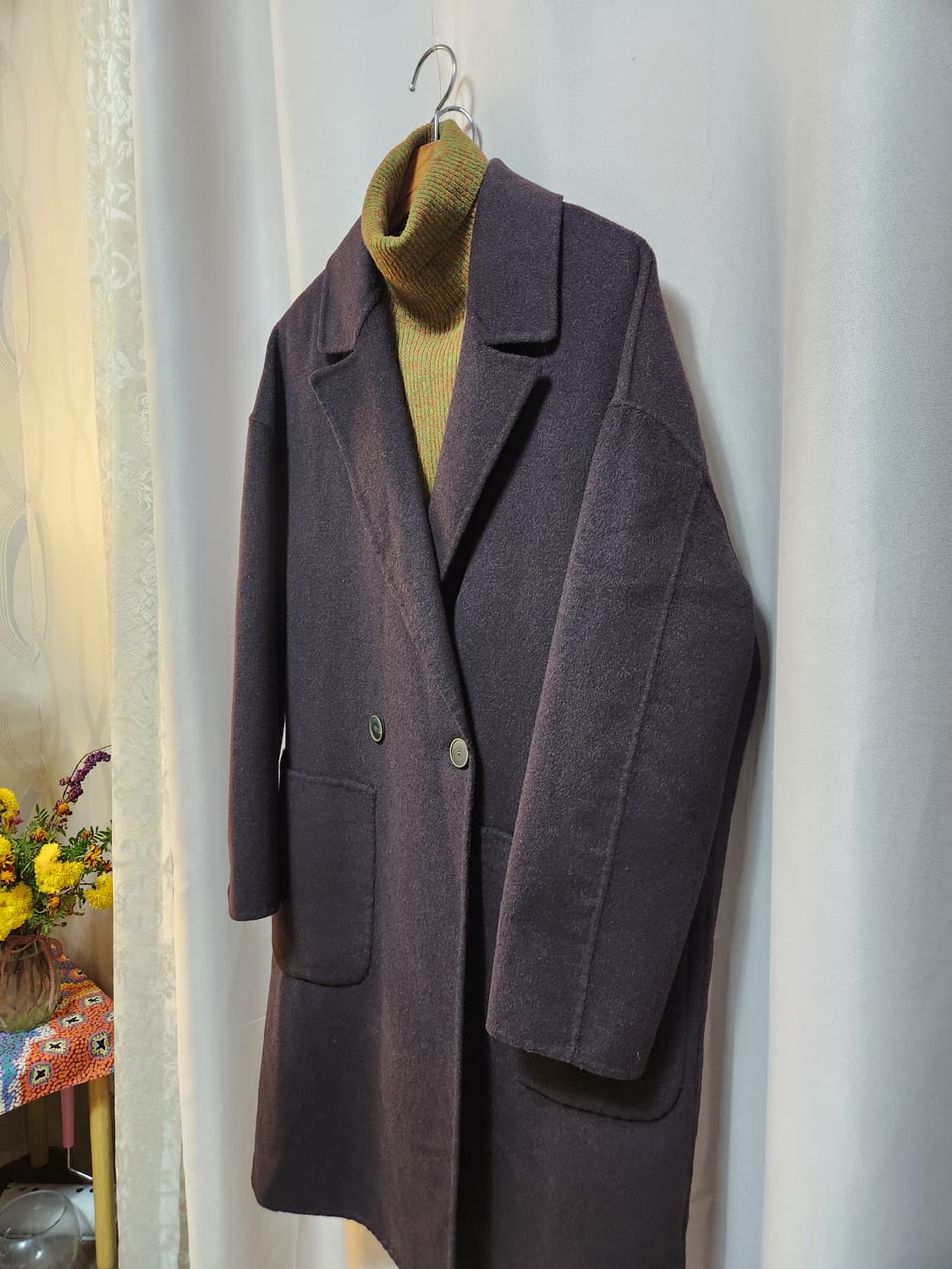 톰보이 오버핏 더블 퍼플 모직 코트 상품이미지2