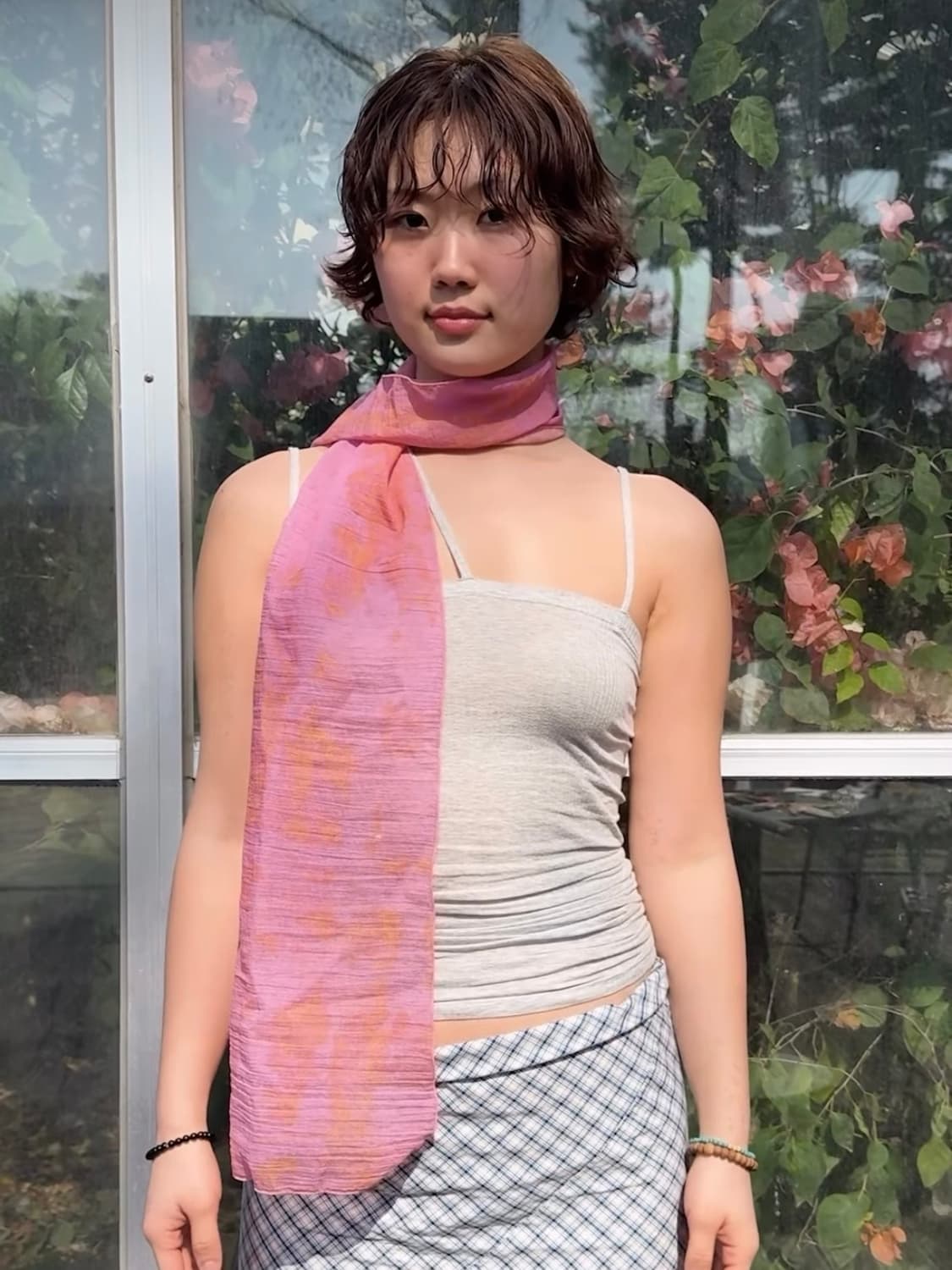 (새상품) 라이트그린 스카프 _ 핑크 상품이미지1