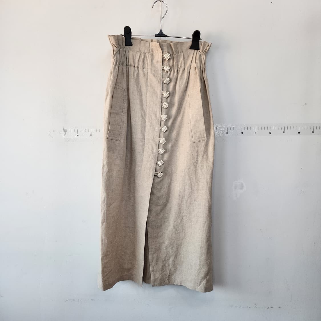 명품 린넨 롱 스커트 진주 단추 상품이미지1