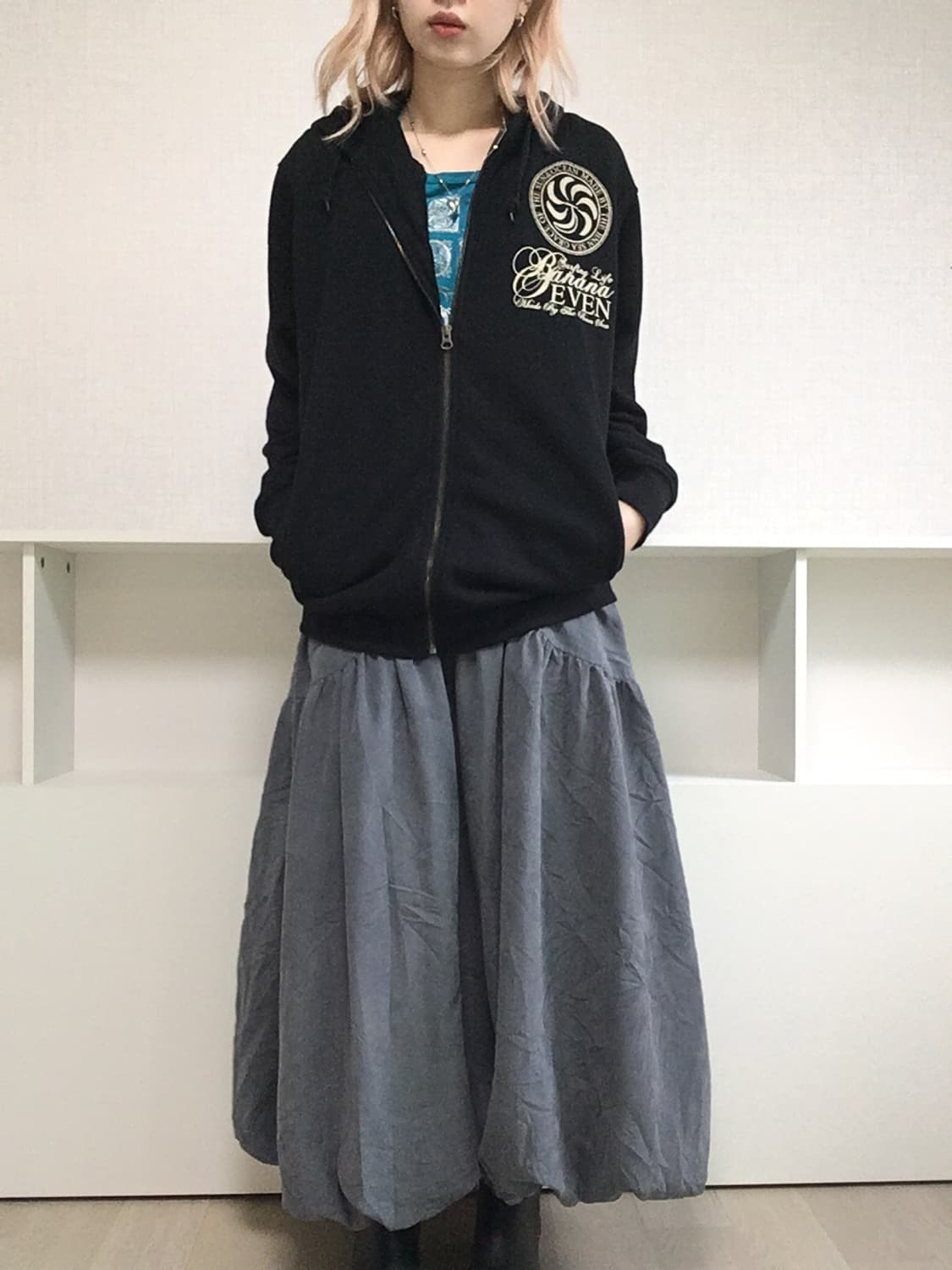 jpn vintage gray shirring long skirt 상품이미지6