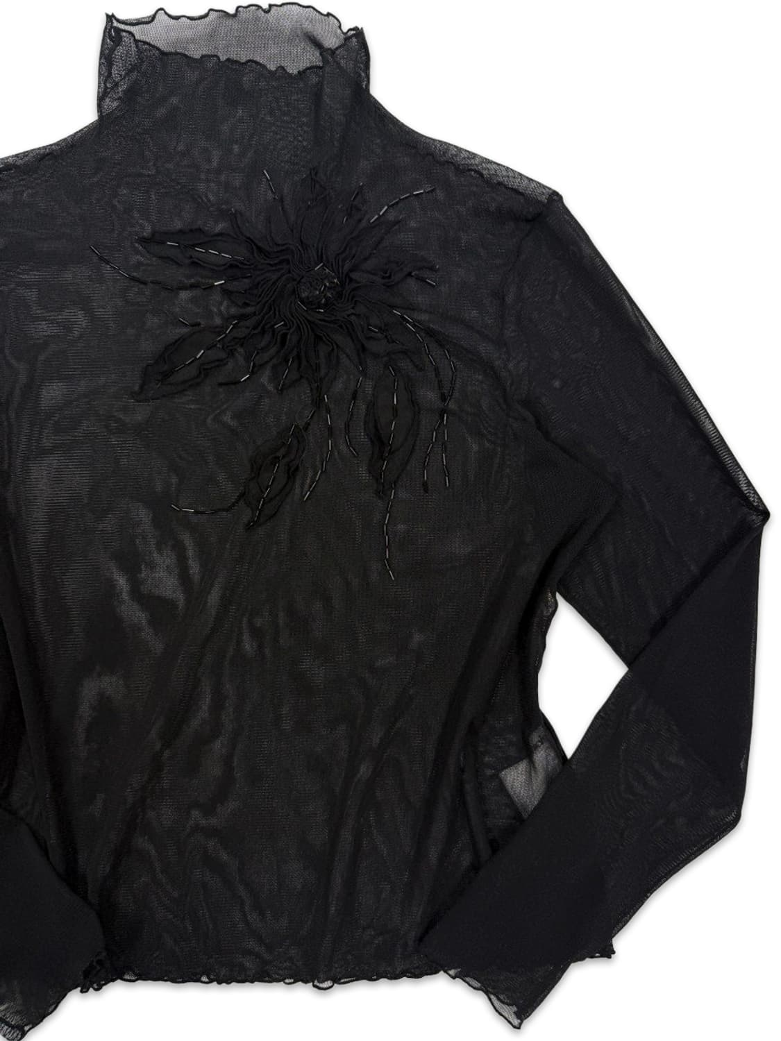 빈티지 Chamois 블랙 시스루 비즈 자수 레이어드티 상품이미지2