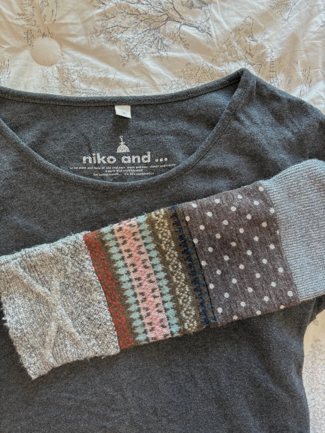 히피 모리 에스닉 긴팔티 롱슬리브 패치 패턴 그레이 차콜 상품이미지2