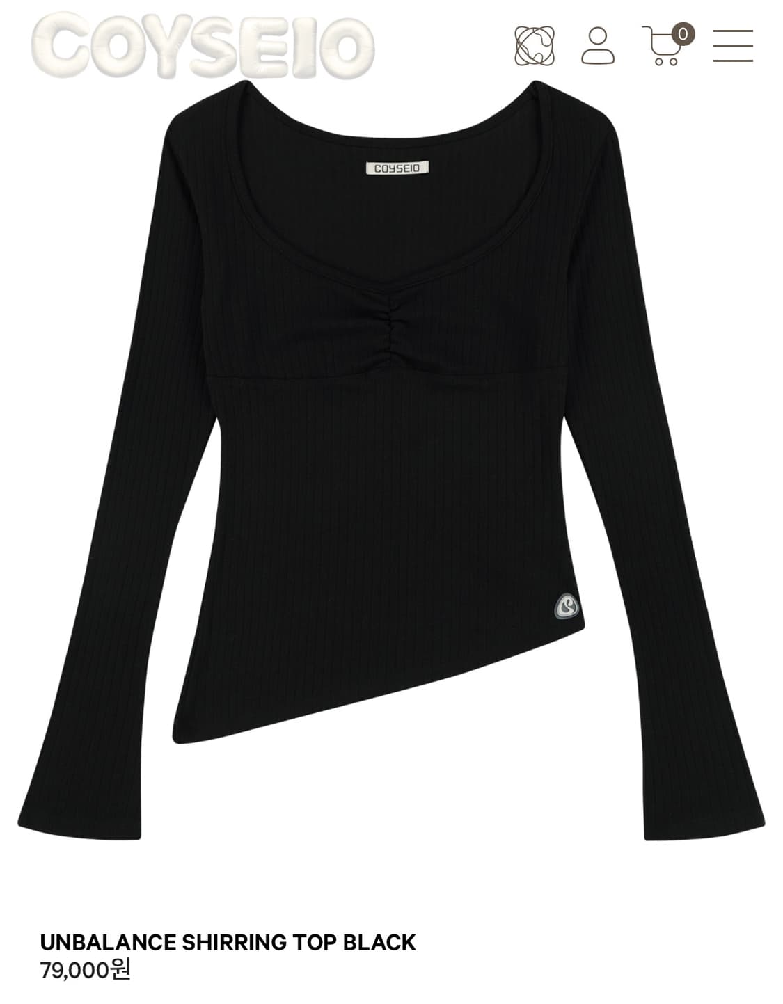코이세이오 언발란스 셔링 탑 블랙 상품이미지1
