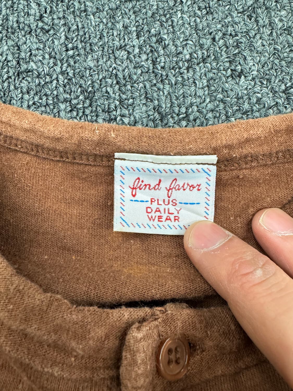 M)Japanese vintage 브라운 헨리넥 반팔 상품이미지4