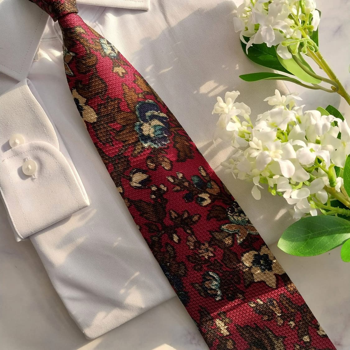 니노 세루티 실크 와인 플로럴 패턴 넥타이 9.5cm A+등급 K1513 상품이미지8