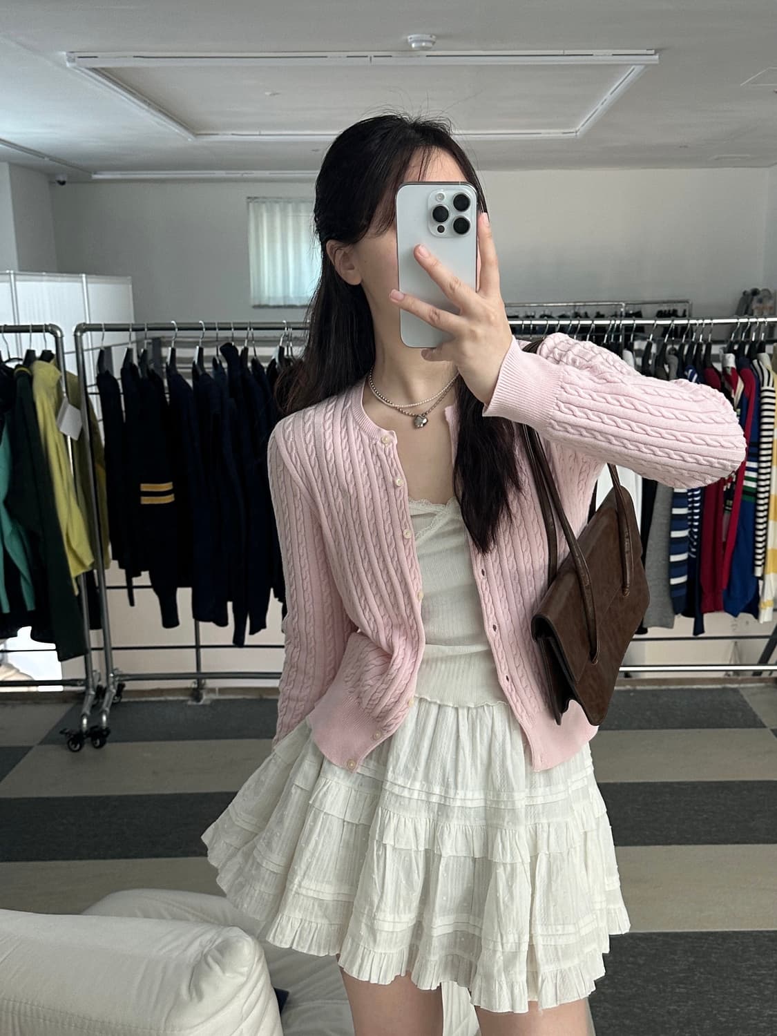 폴로 랄프로렌 연핑크 화이트포니 케이블 니트 가디건  상품이미지2