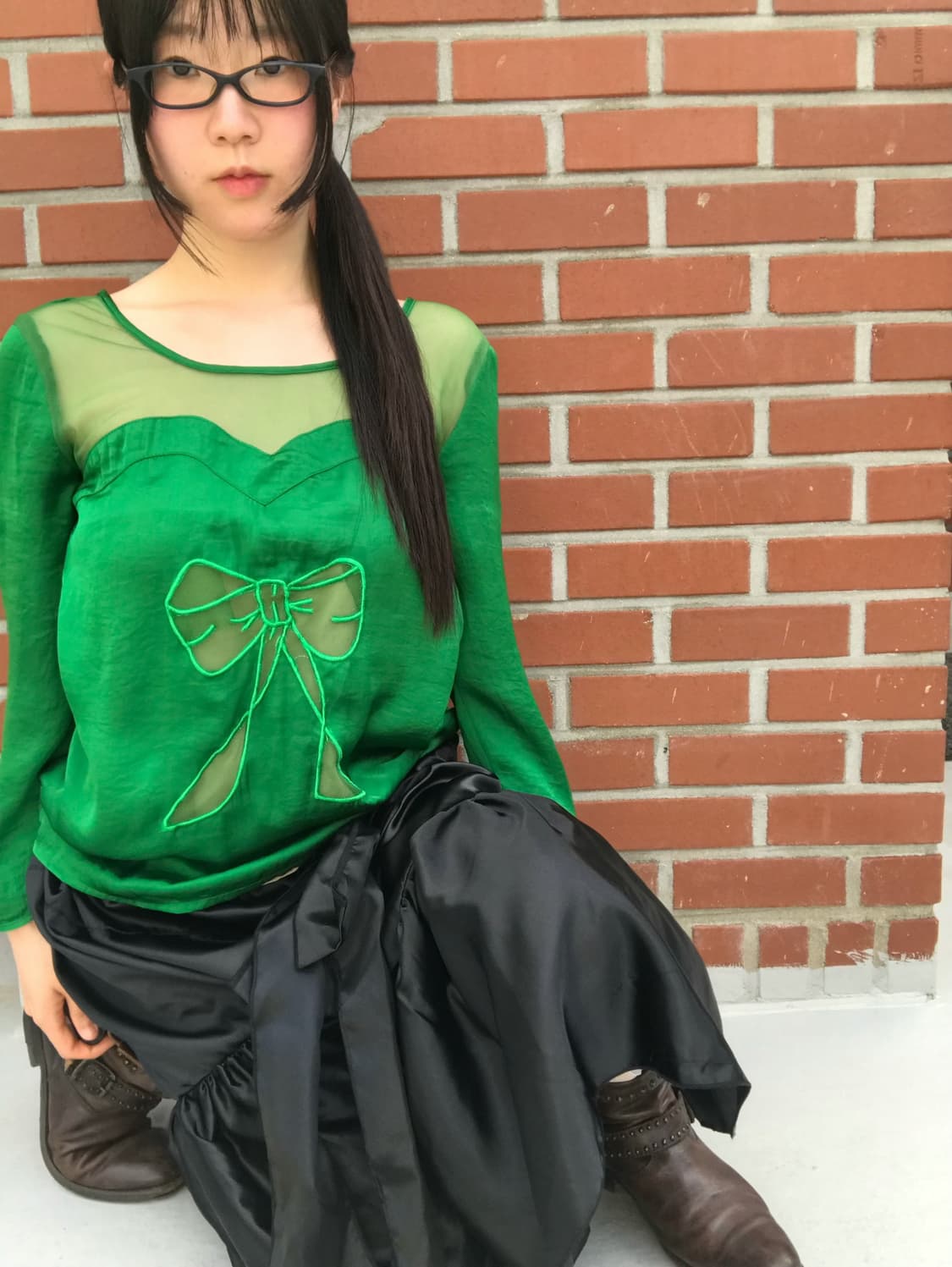  vintage green ribbon top 상품이미지2