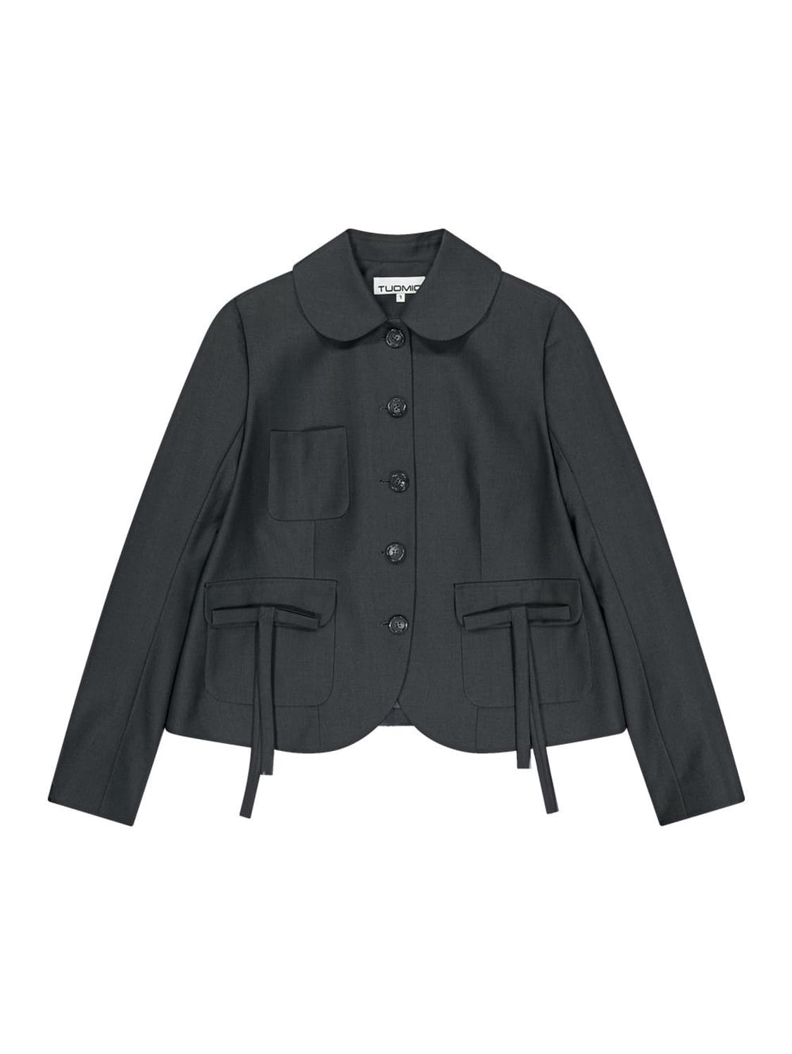뚜오미오 라운드 카라 리본 자켓 차콜 1사이즈 상품이미지1