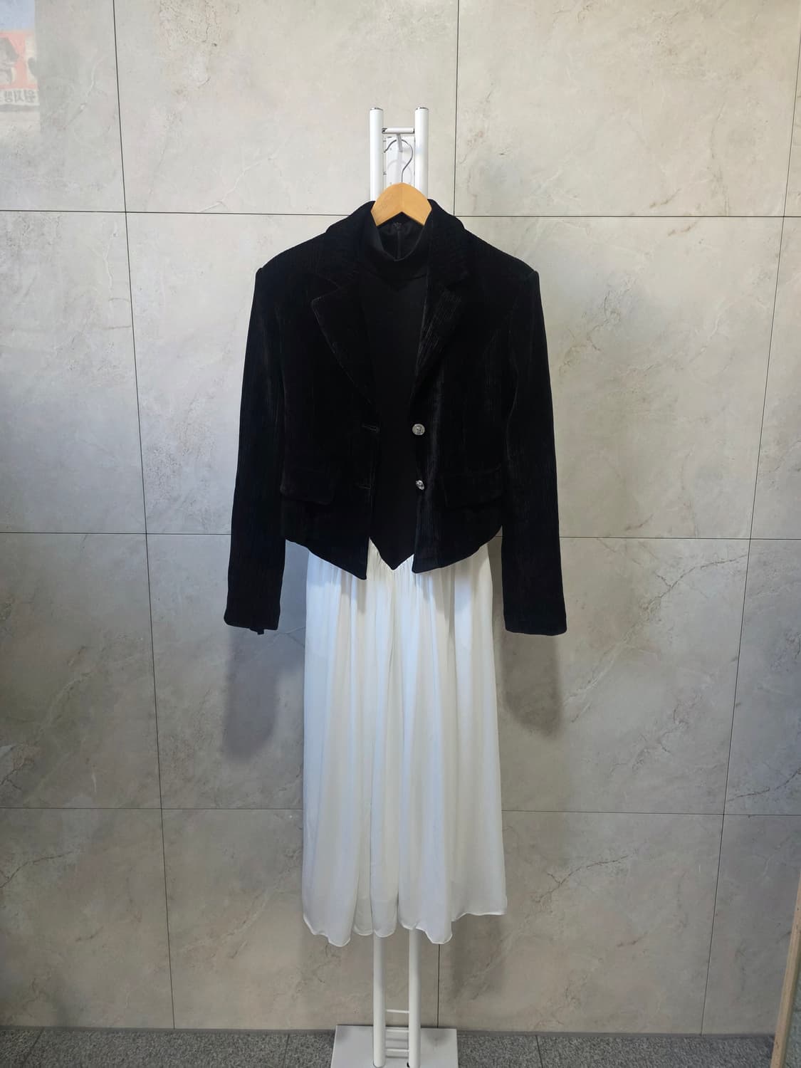 블랙&화이트 롱 드레스 상품이미지6