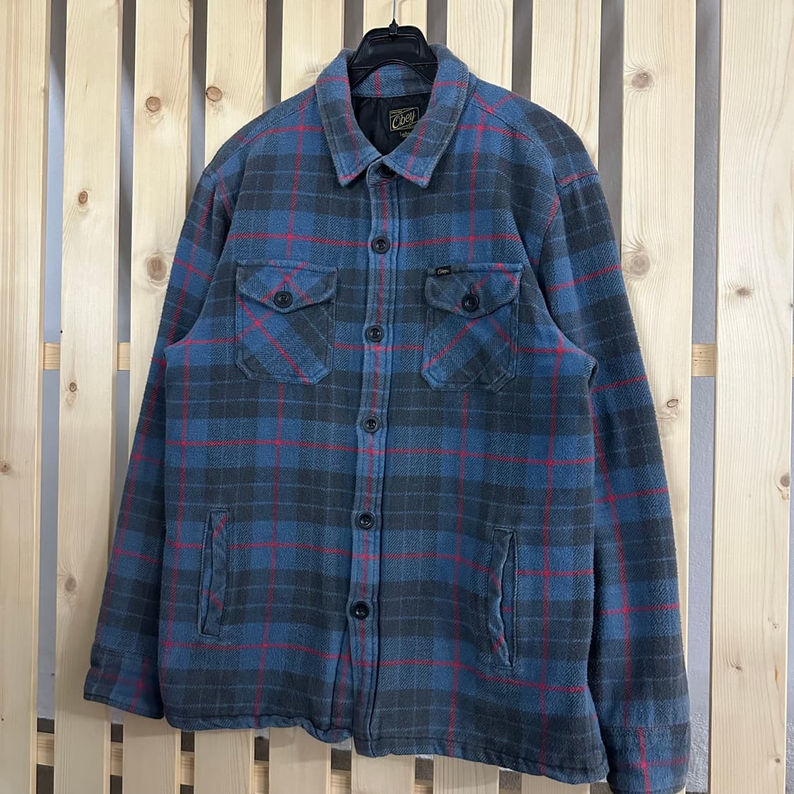 (M) 오베이 블루 체크 플란넬 셔츠 자켓 상품이미지2