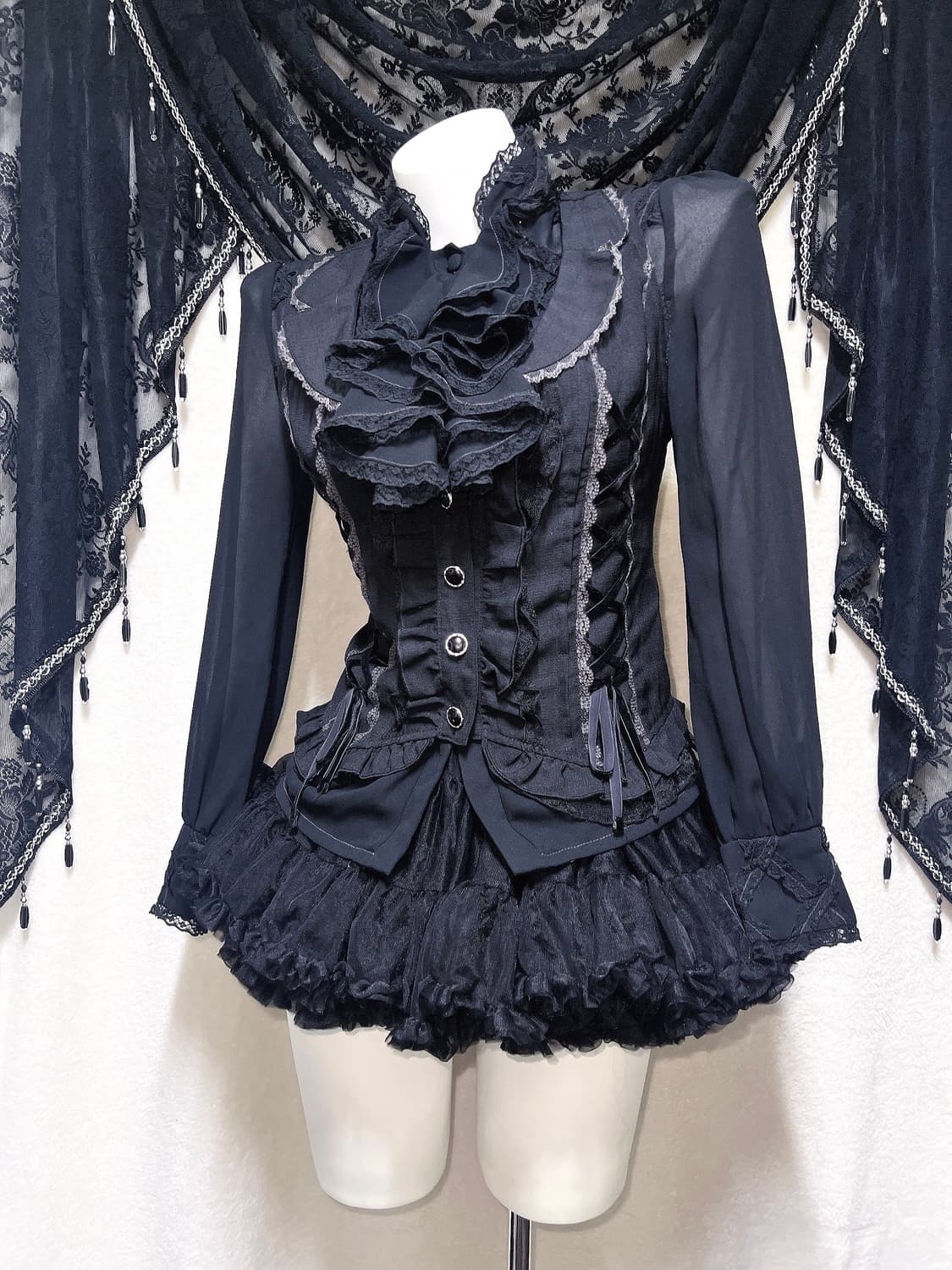 로맨틱고딕 고스로리 펑크 프릴레이스 블라우스 공겜 핀터 갸루 미사 세라깔 상품이미지6