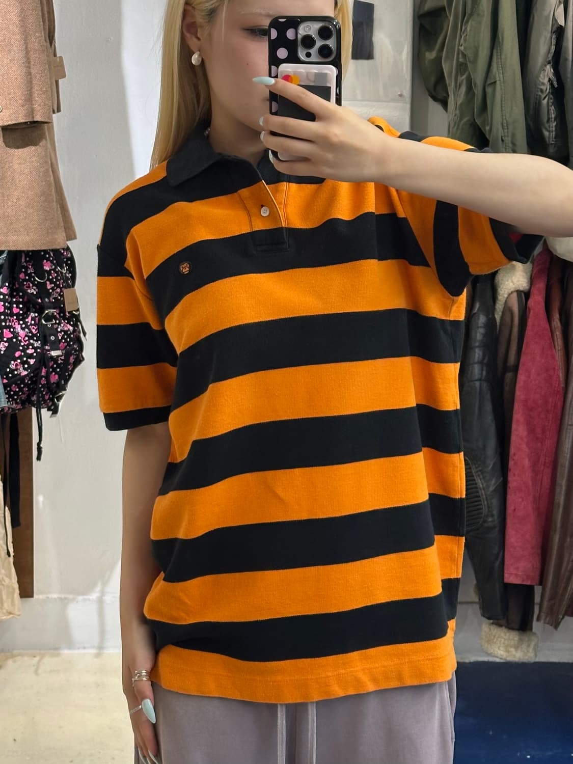 AAPE 마일로 베이프 스프라이프 카라 반팔티 상품이미지7