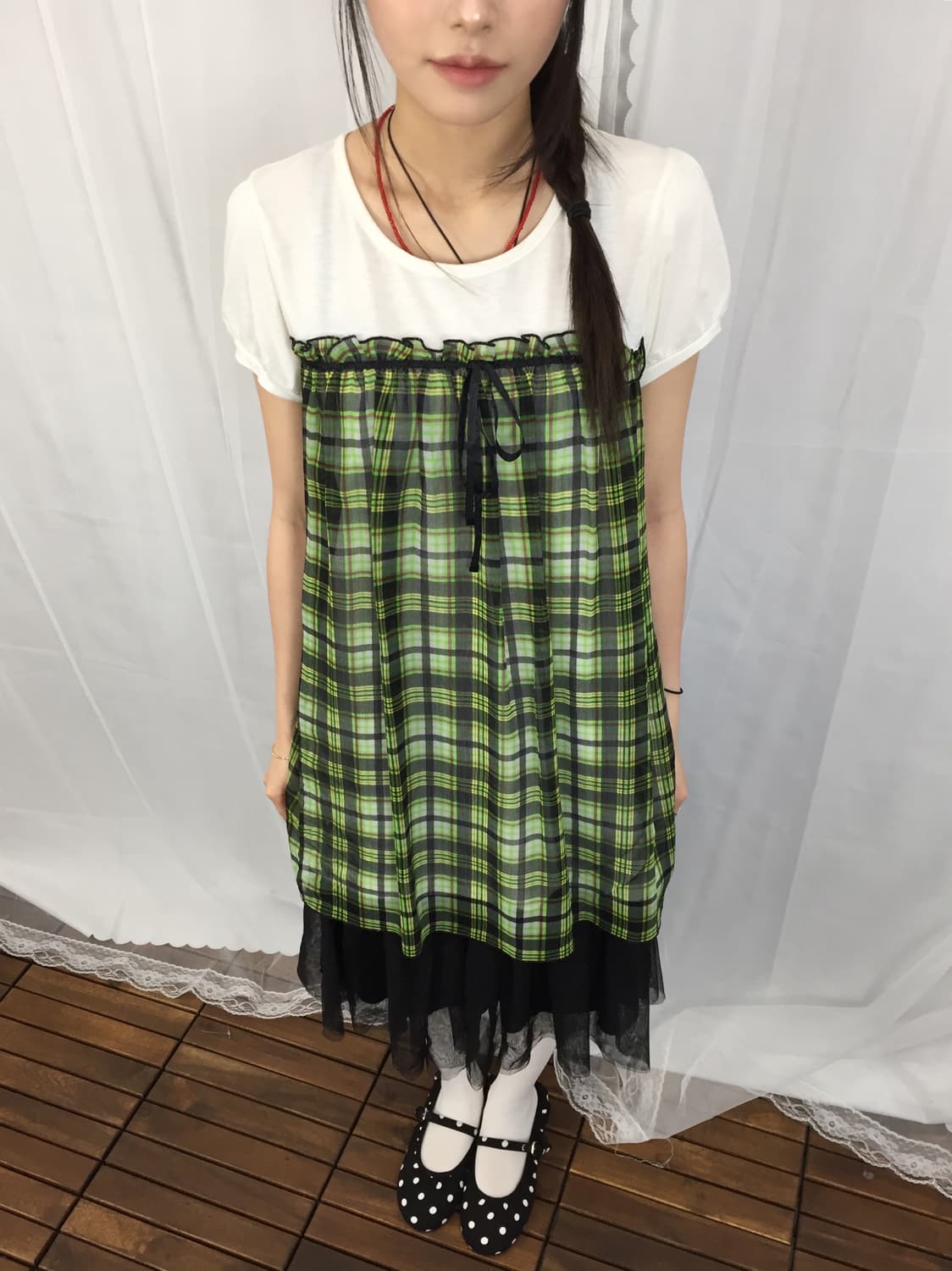 Cranbrook Green Plaid Puff Sleeve Tee 상품이미지2