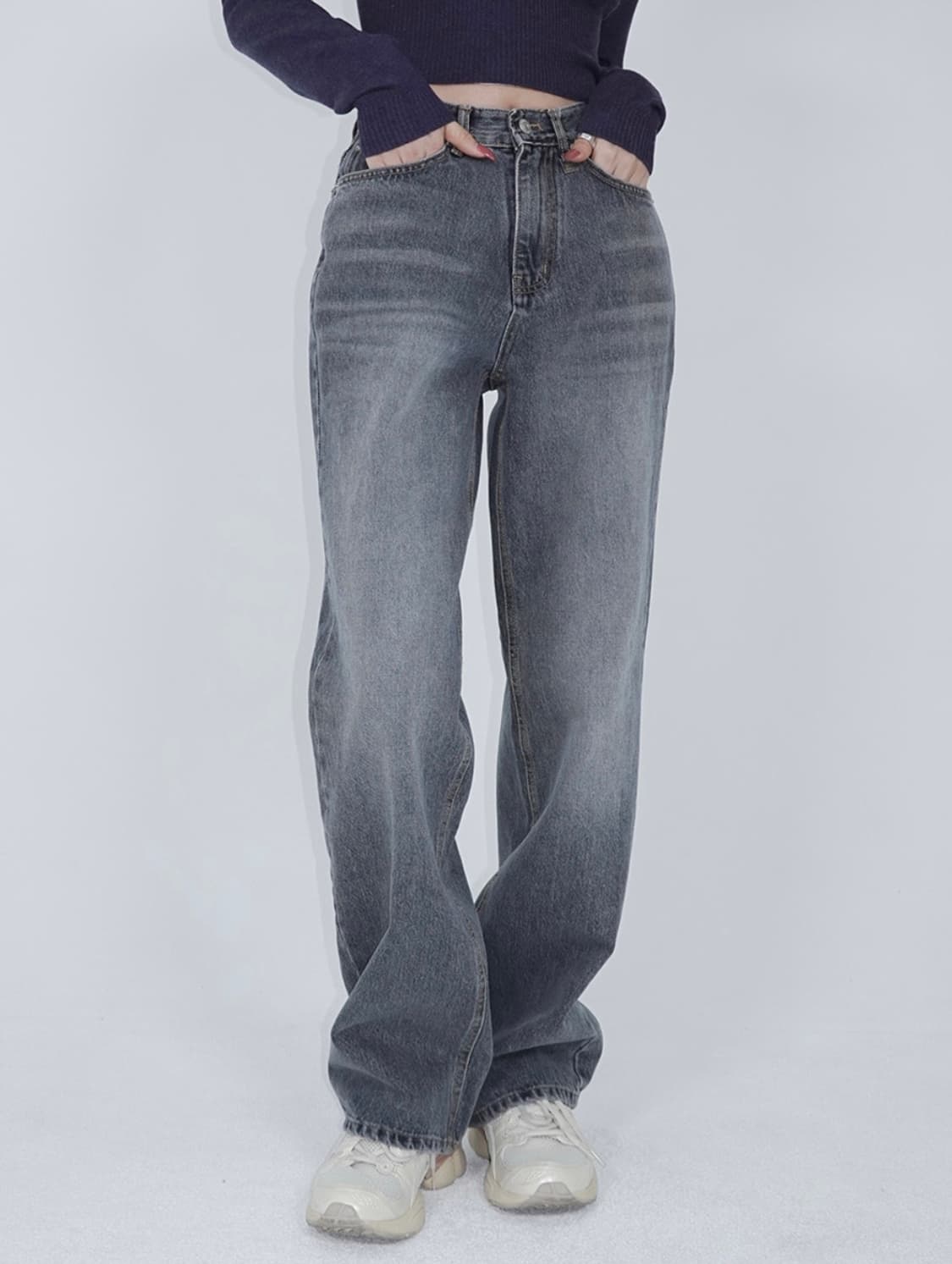 (새상품) 페일제이드 하이웨스트 와이드 데님 그레이블루 M 상품이미지3