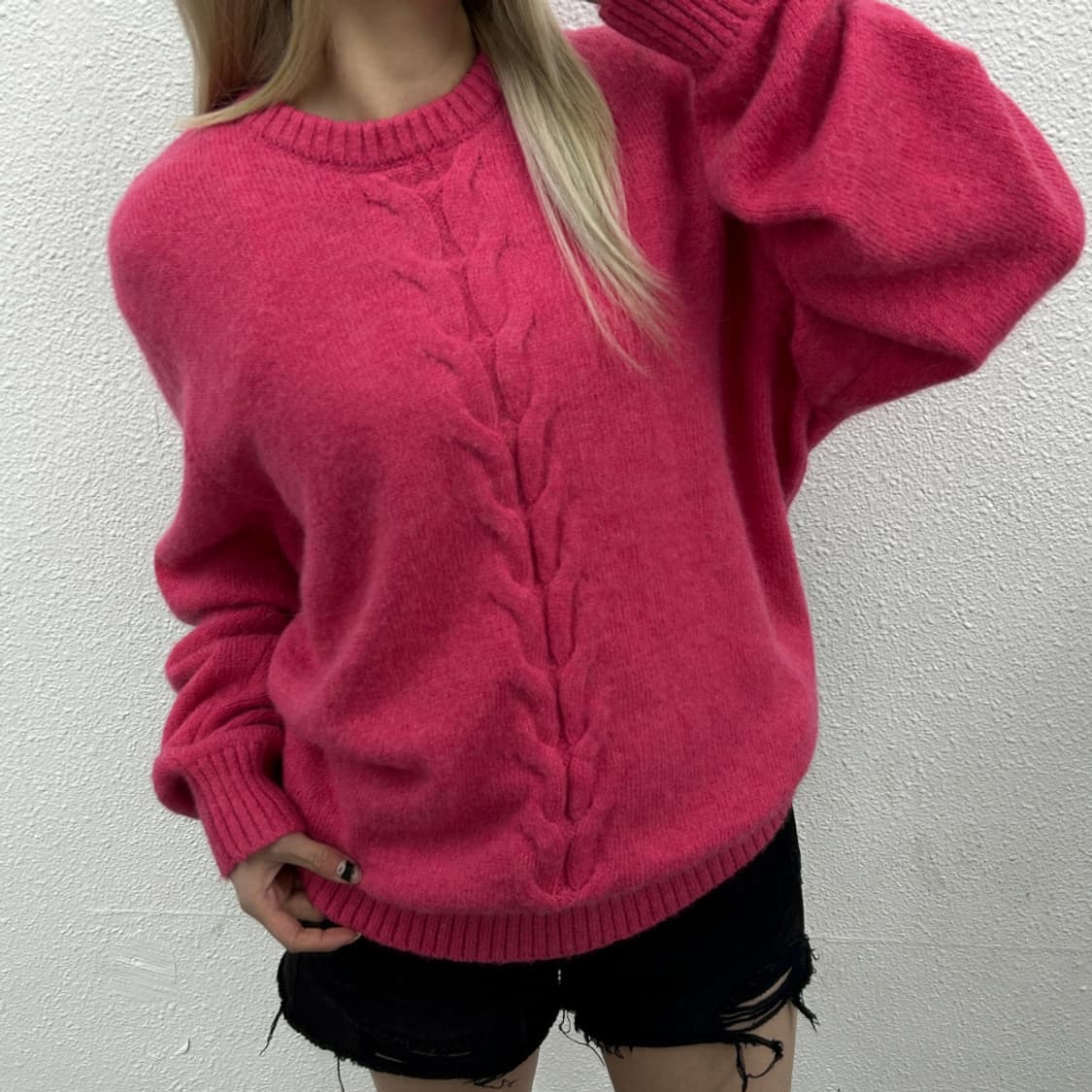 스투시 딸기핑크 꽈배기 케이블 니트 L 상품이미지1