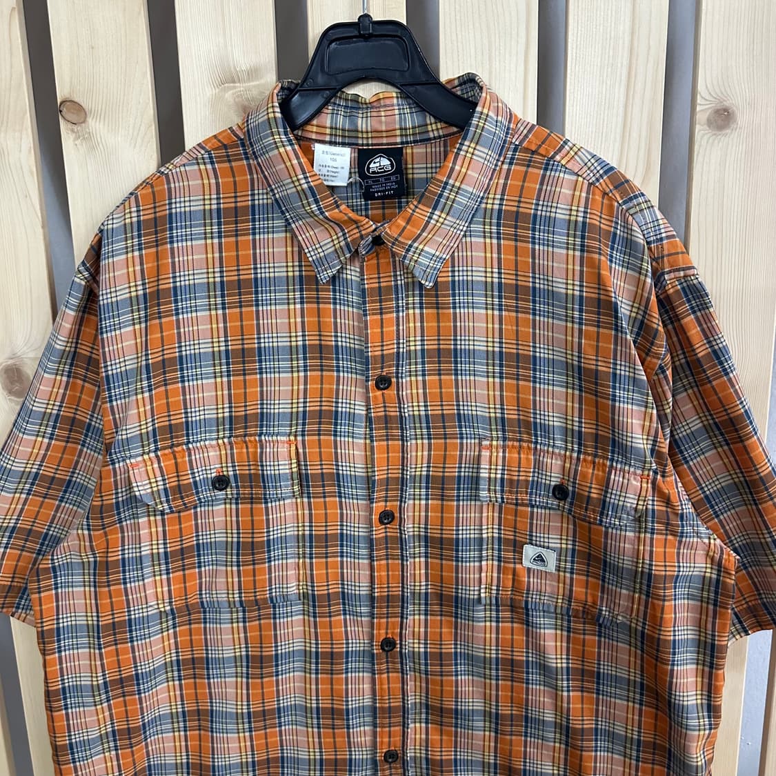 (XL) 나이키 ACG 90s 오렌지 체크 반팔 셔츠 상품이미지3