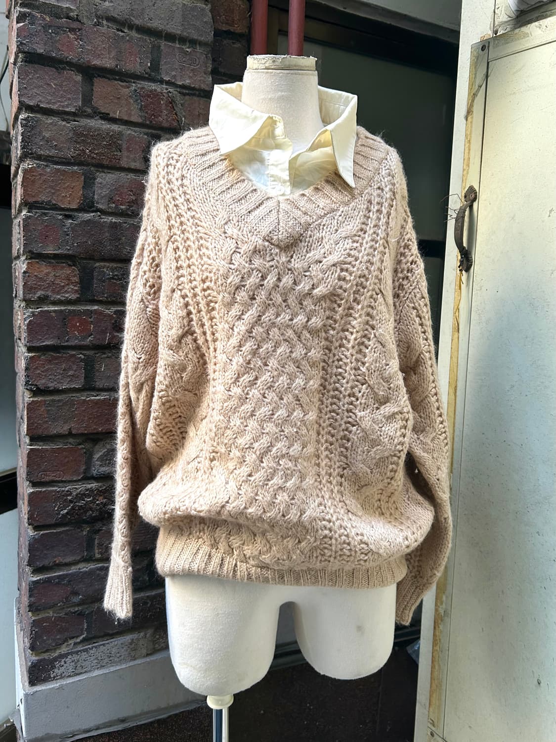 2000s ingni 레이어드 케이블 니트 셔츠 상품이미지1