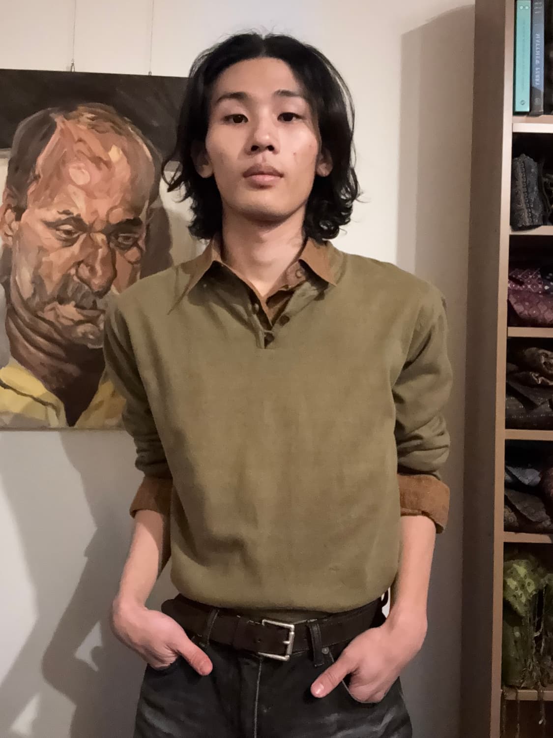 카키 넥 디테일 티셔츠 상품이미지5