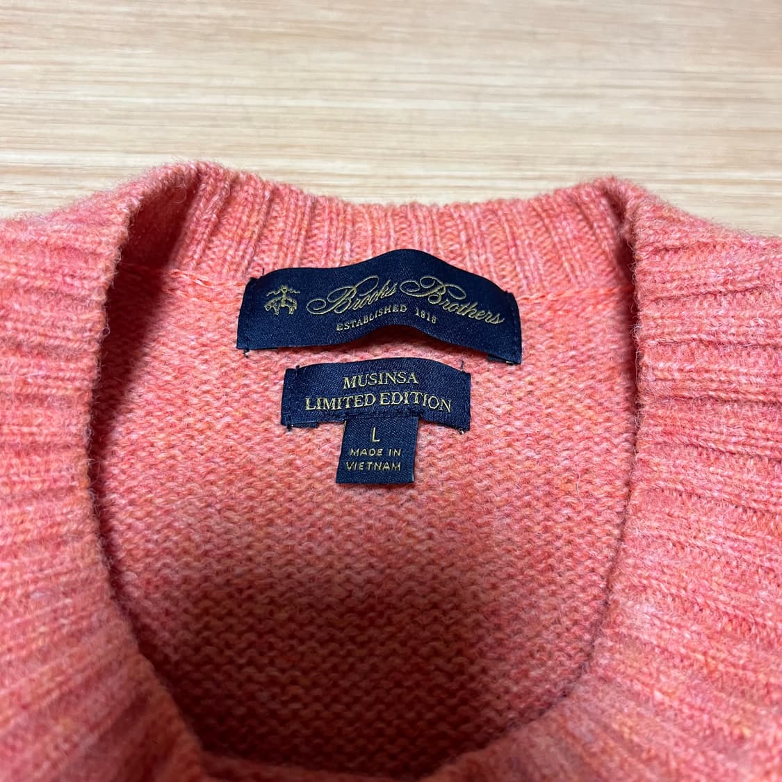 브룩스브라더스 무신사 셰틀랜드 울 쉐기독 니트 오렌지 L 상품이미지2