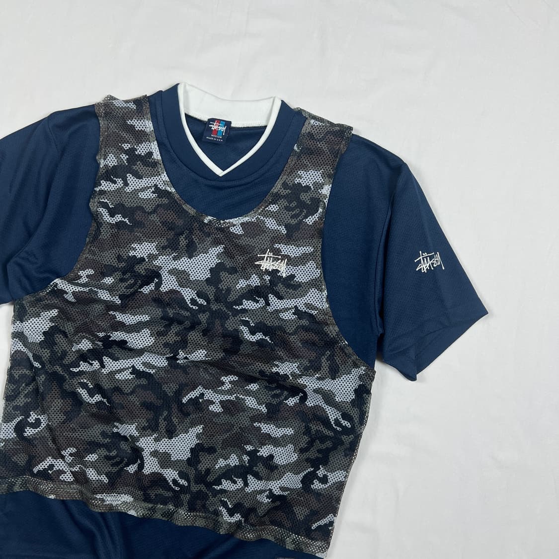 90‘s 스투시 stussy 빅로고 카모 레이어드 반팔저지 상품이미지2