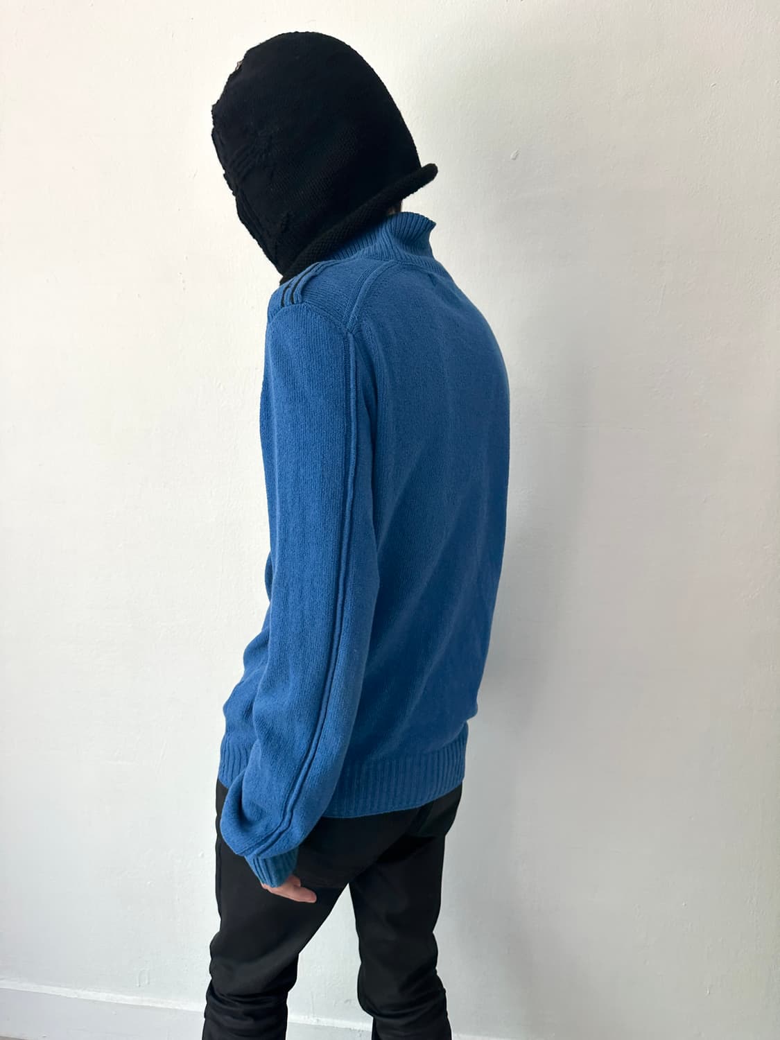 스톤아일랜드 2000s 비대칭 견장 니트집업 블루 상품이미지3