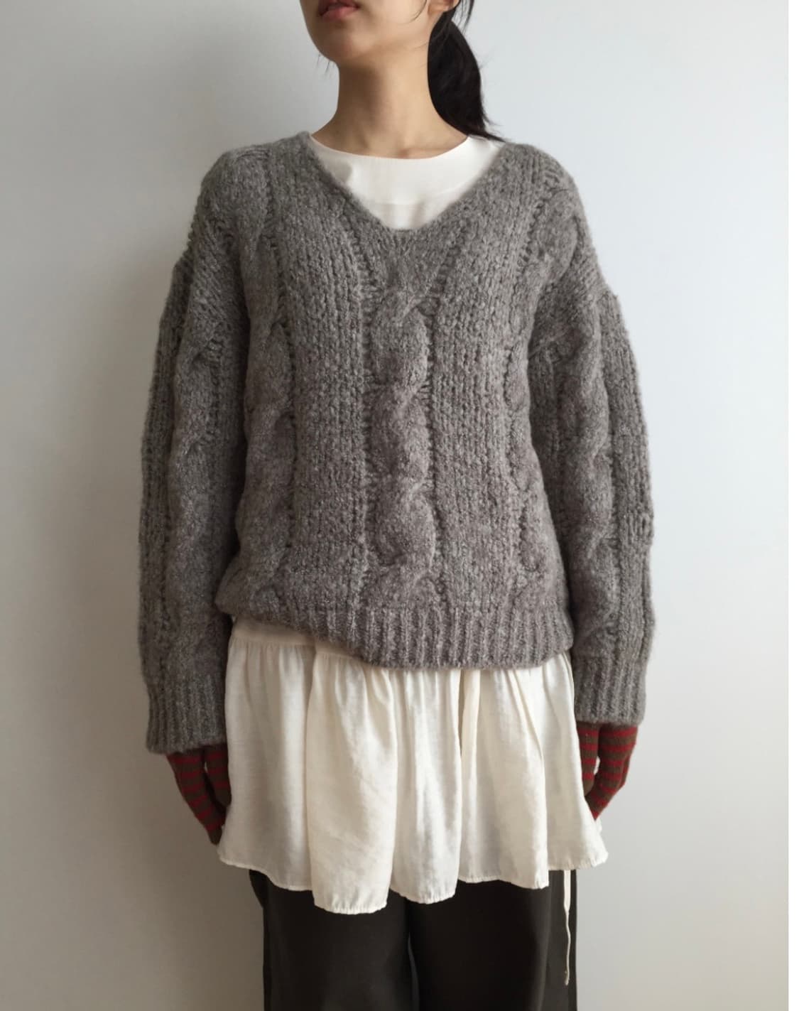 브이넥 케이블 니트 상품이미지1
