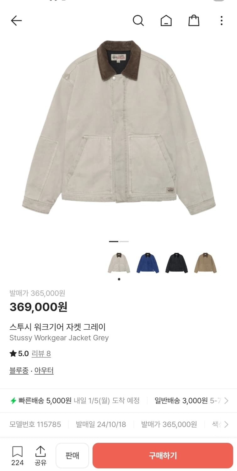 스투시 워크기어 자켓 그레이 L 사이즈 상품이미지1