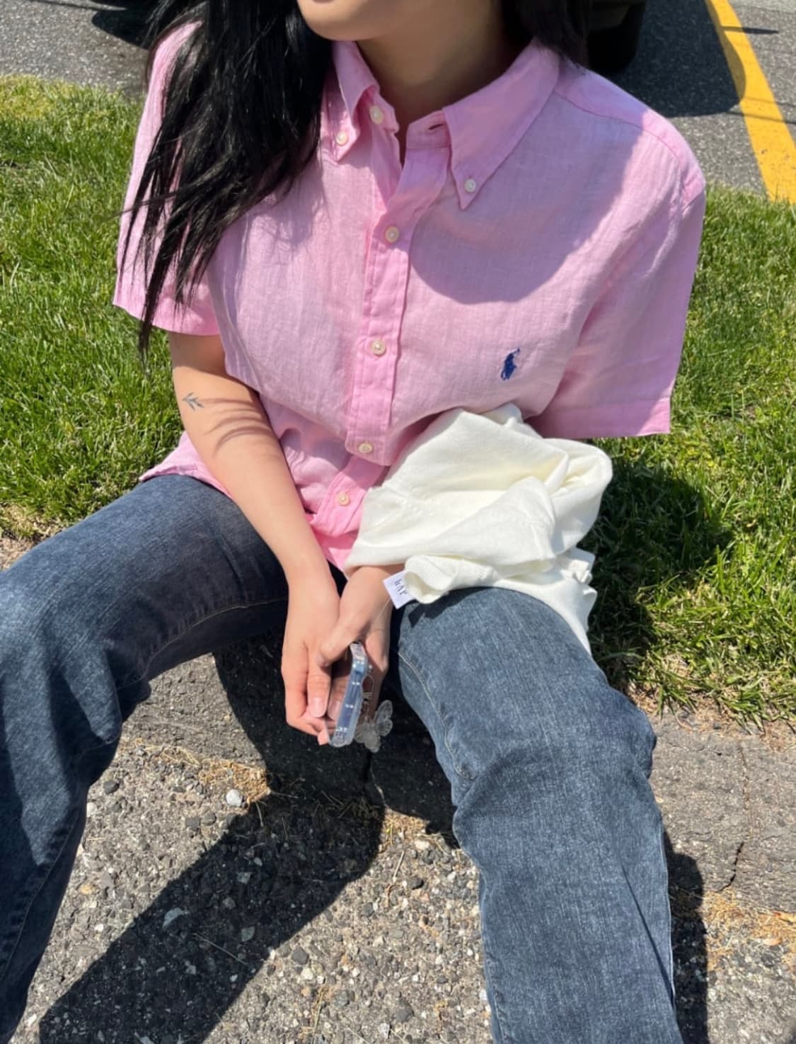 폴로 랄프로렌 린넨 반팔 셔츠 핑크 S  상품이미지1