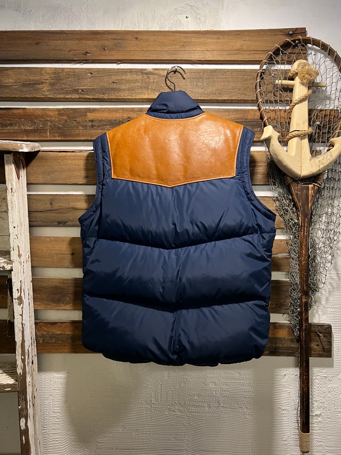 [M]90's 쇼트 USA Made 레더 베스트 분리형 네이비 다운 패딩 상품이미지8