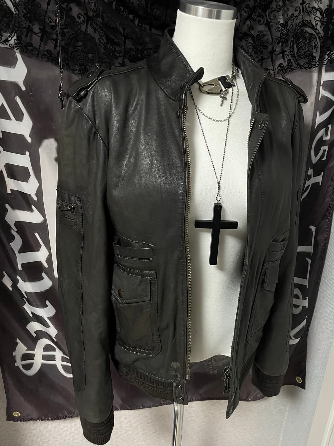 00s Sheepskin 양가죽포켓레더봄버자켓유니섹스다크브라운에디슬리먼 상품이미지6