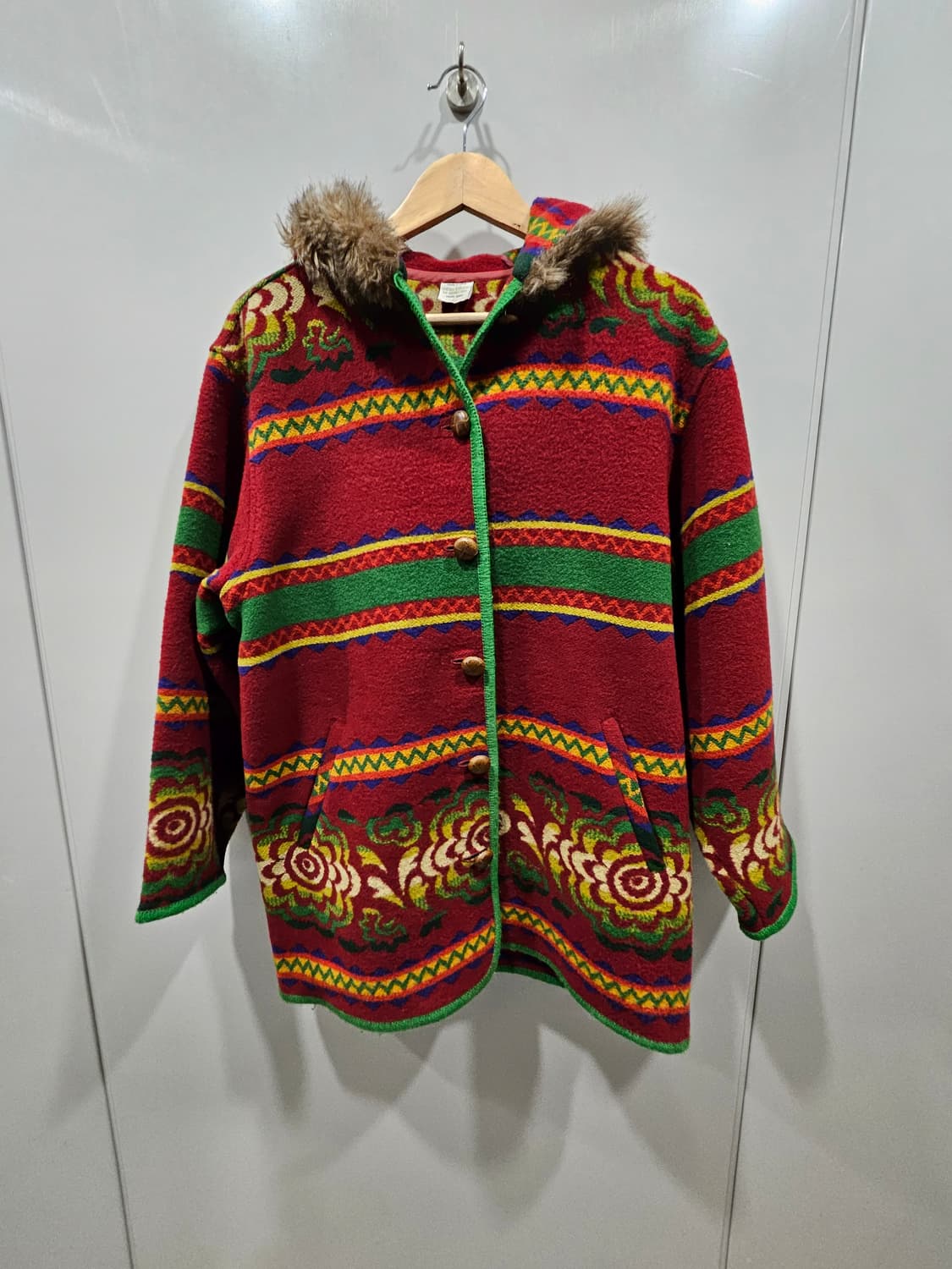 베네통 빈티지 패턴 후드 울재킷 상품이미지1