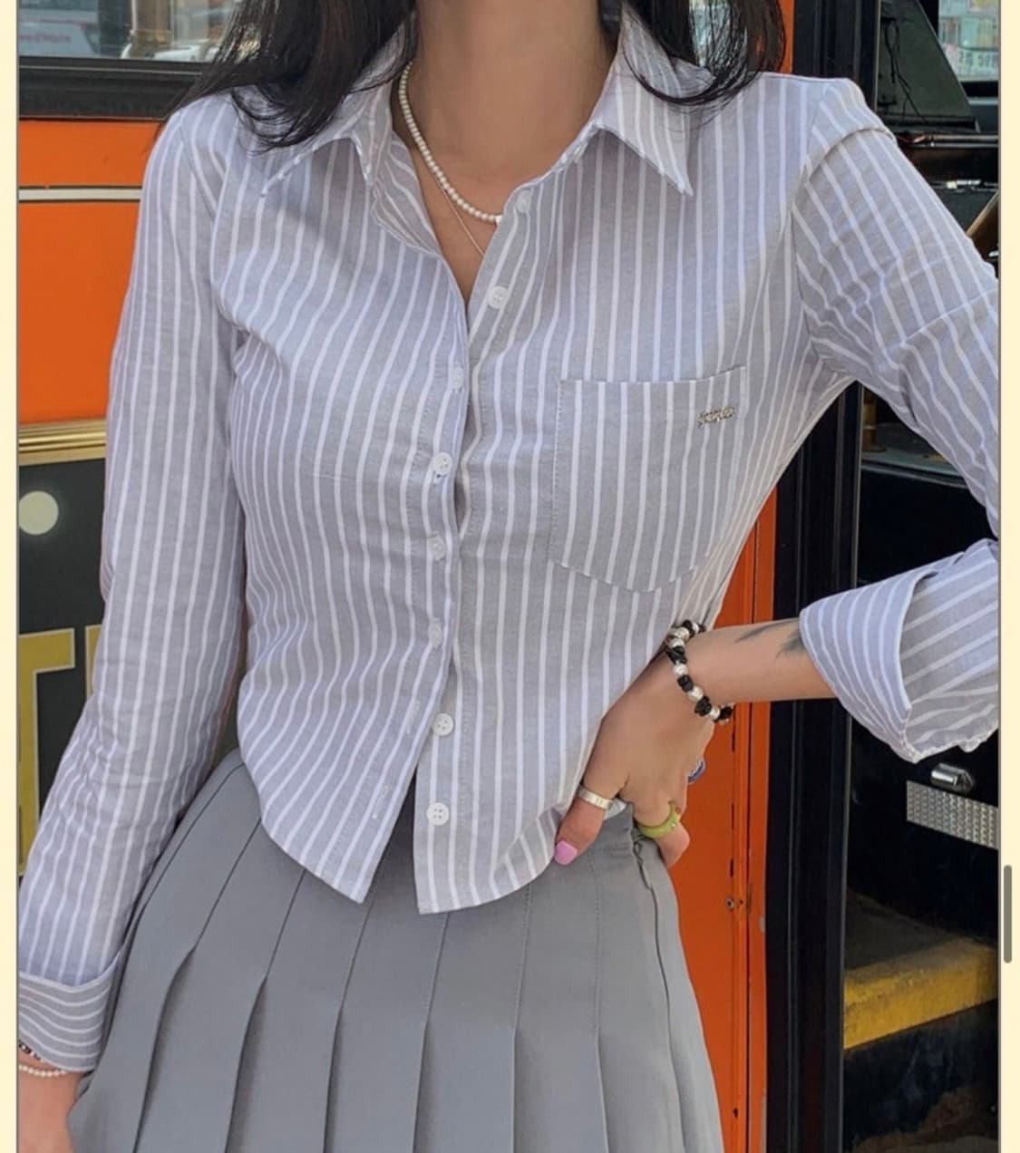 페일제이드 - 옥스퍼드 스트라이프 셔츠 (블랙 2) 상품이미지1