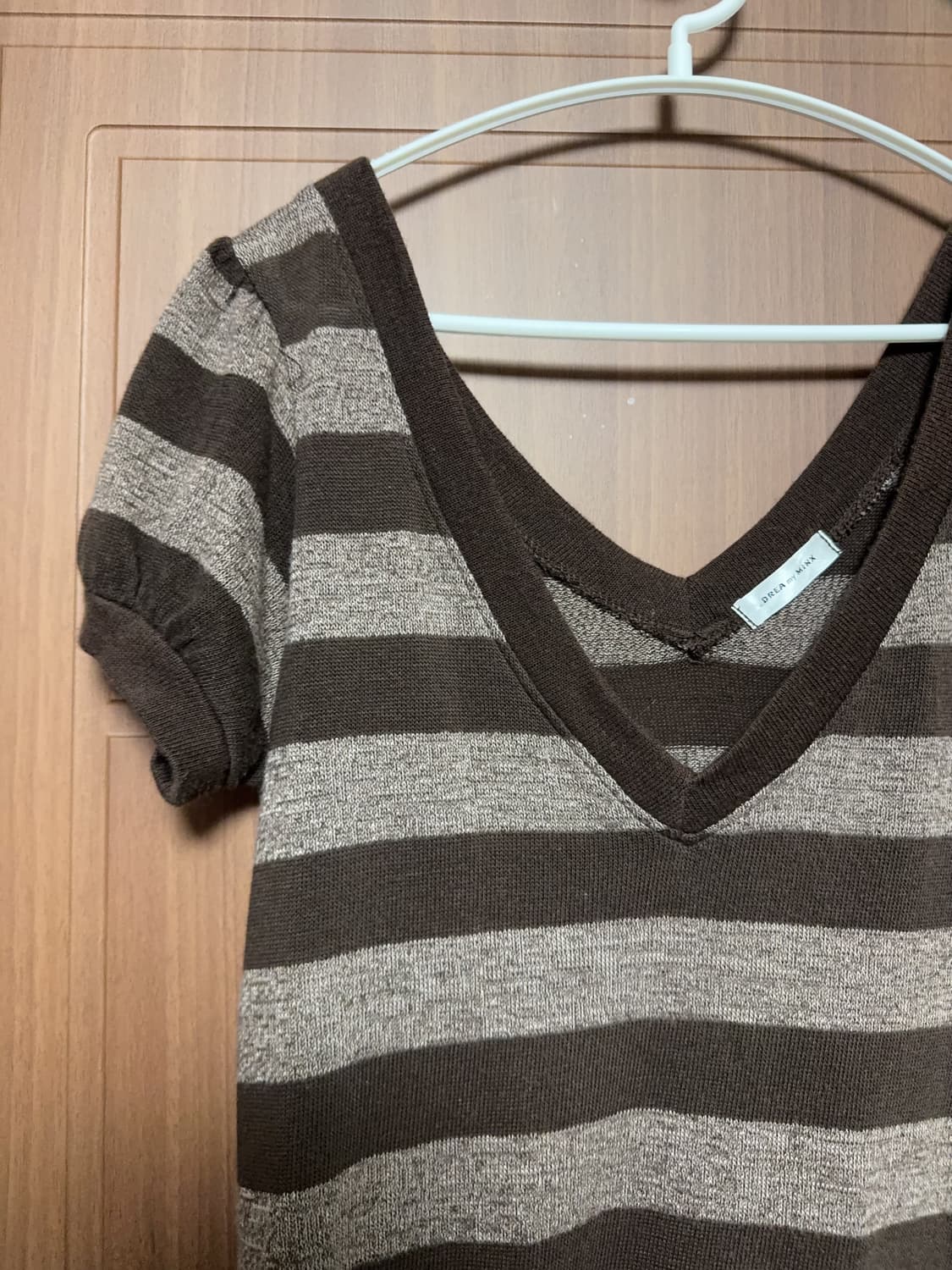 모리걸 하구미 일본 빈티지 브라운 도트 셔츠 스트라이프 반팔 티셔츠 상품이미지3