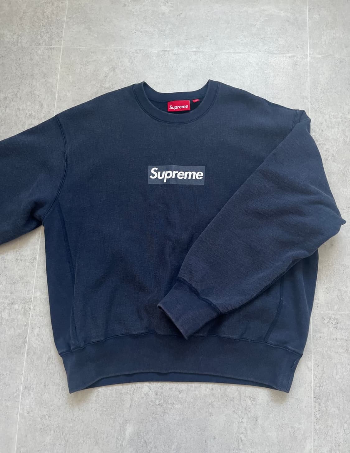 슈프림 워시드 박스로고 크루넥 네이비 M 상품이미지2