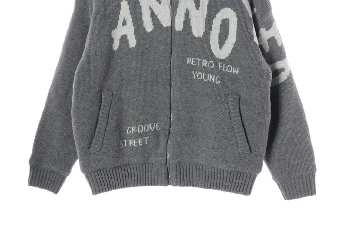 어노이드 그레이 레터링 양털 니트 집업 L 상품이미지4