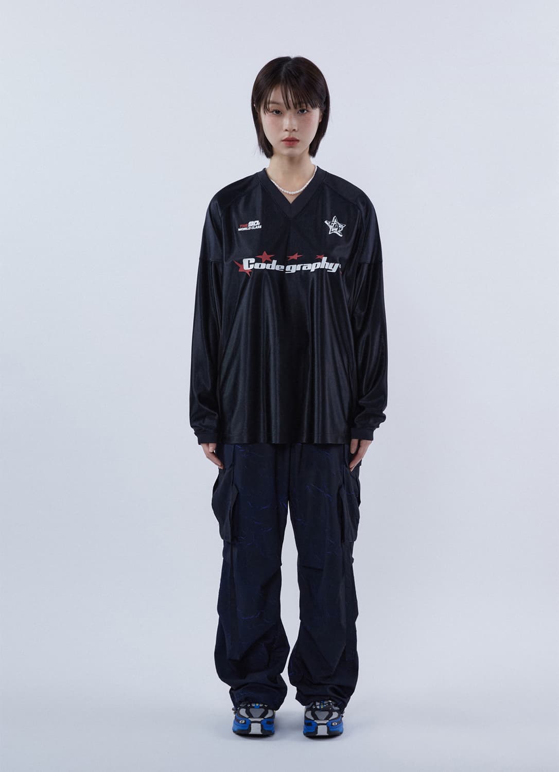코드그라피 우먼 스포티 메탈 저지 롱슬리브 블랙 긴팔티 상품이미지2