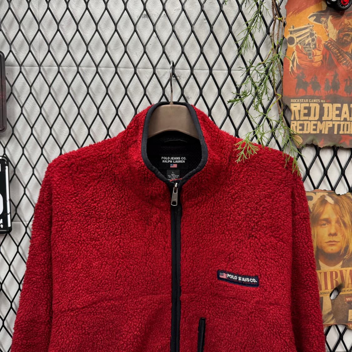 90s 폴로 랄프로렌 진스 플리스 자켓 전면 집업 포켓 포인트 레드 상품이미지3