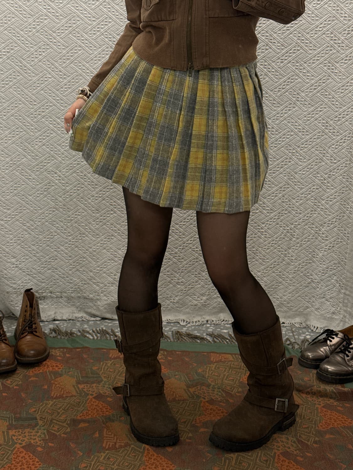 빈티지 코지 모리 단추 체크 하이틴 플리츠 마이크로 스커트 K0139 상품이미지1