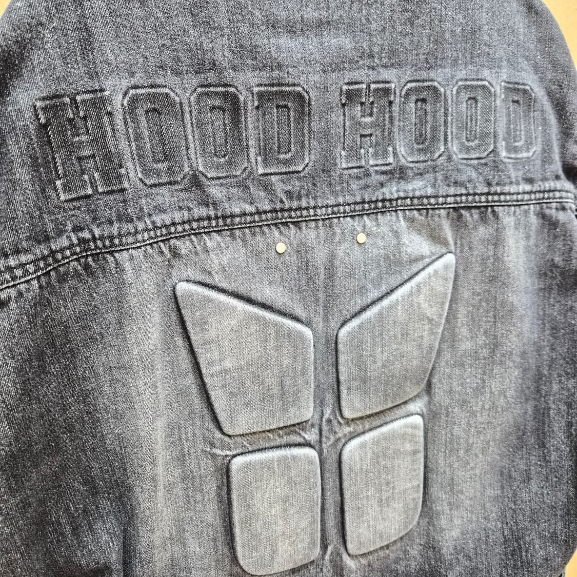 후드후드 엠보싱 데님 바이커 자켓 블랙 상품이미지8