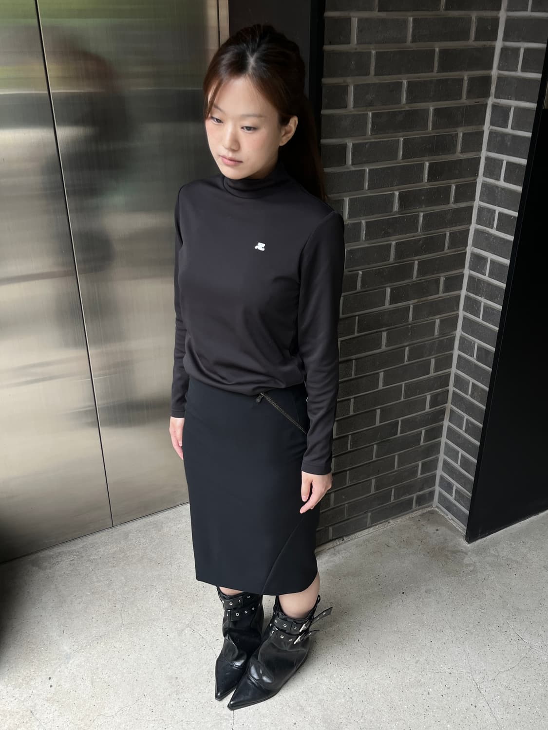 00s Courreges 꾸레쥬 로고 패치 하이넥 탑 상품이미지1