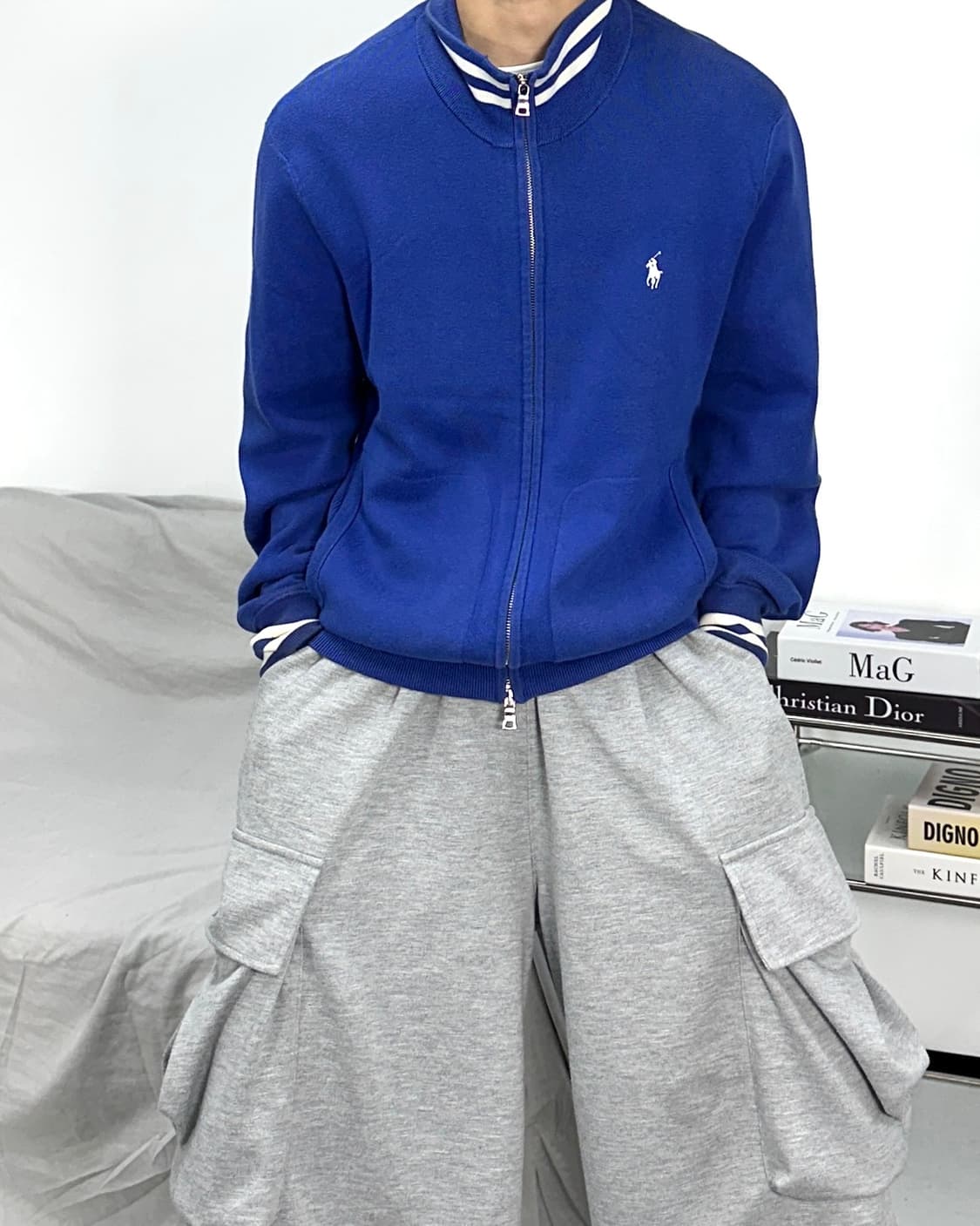 폴로 랄프로렌 블루 화이트 포니 니트 집업 XL 상품이미지1