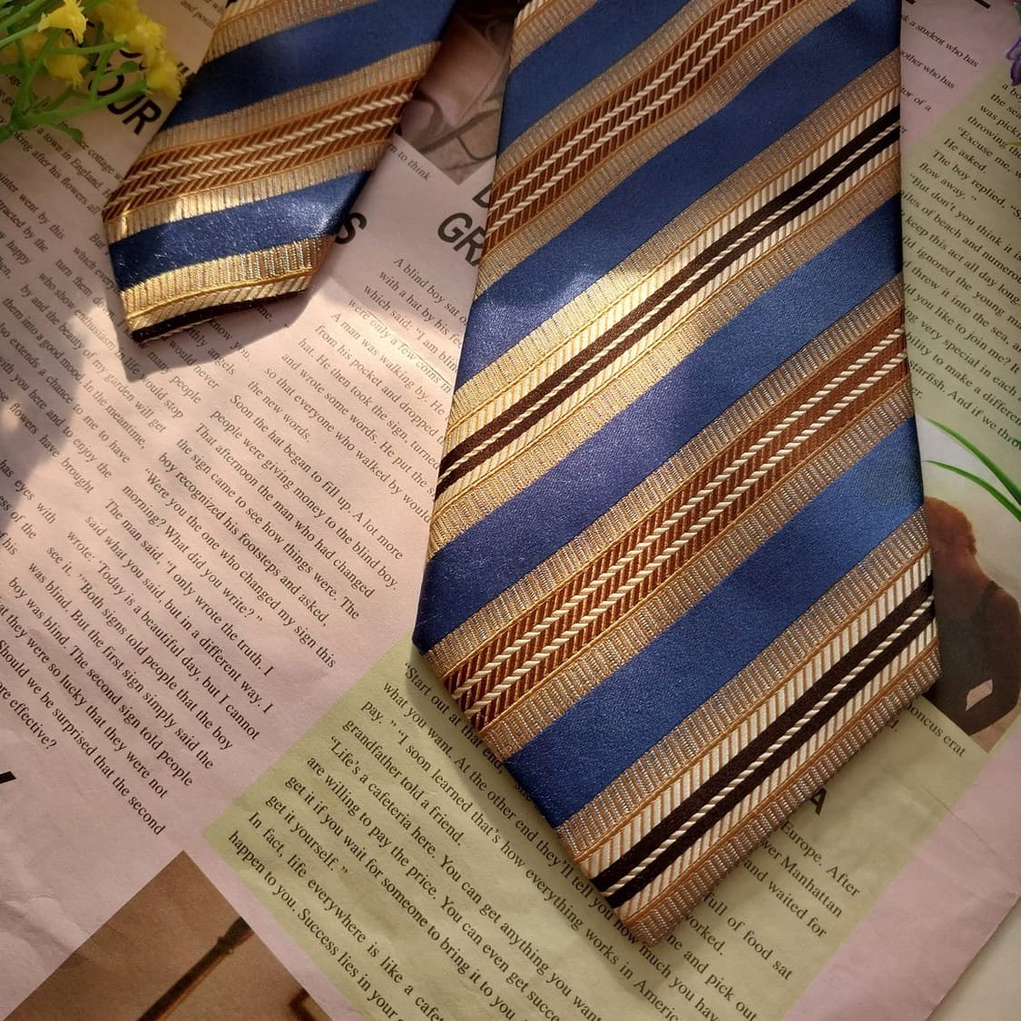 제냐 실크 베이지&블루 스트라이프 넥타이 8.7cm A+등급 K1385
 상품이미지4