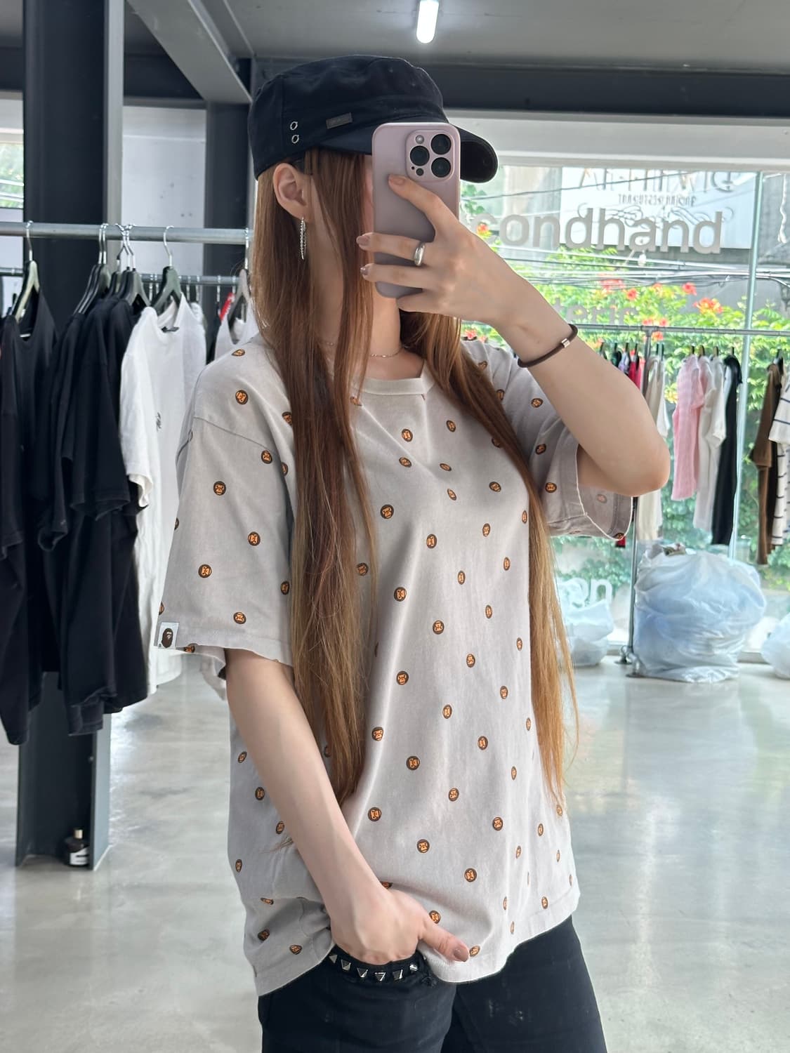 베이프 마일로 미니 풀로고 반팔티 그레이베이지 상품이미지2
