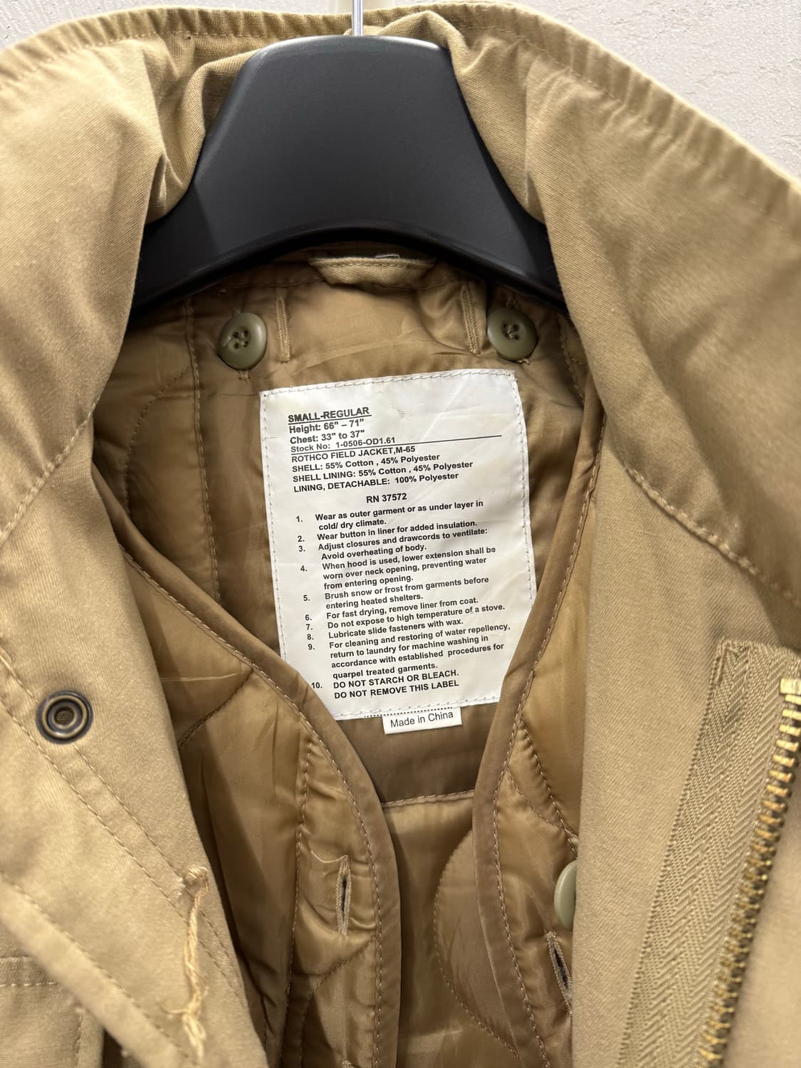 미군 로스코 필드 자켓 스몰 레귤러 내피 포함 상품이미지4