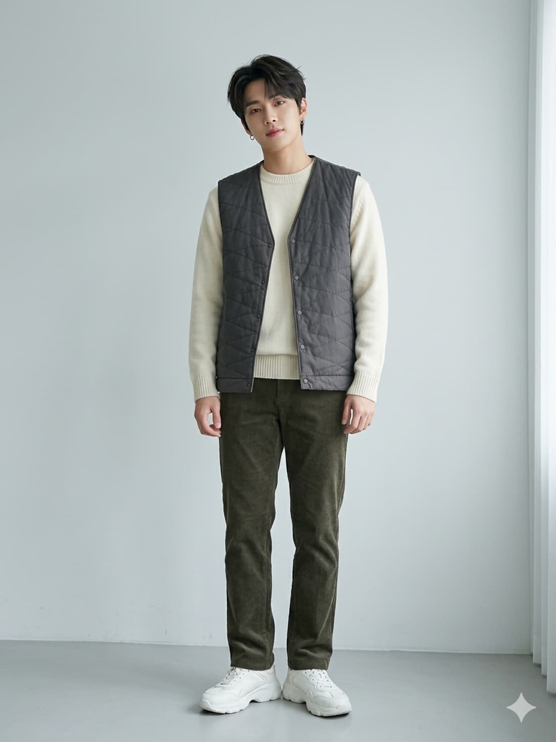 시리즈(series;) 기하학 퀼팅 패딩 베스트 다크그레이 상품이미지1