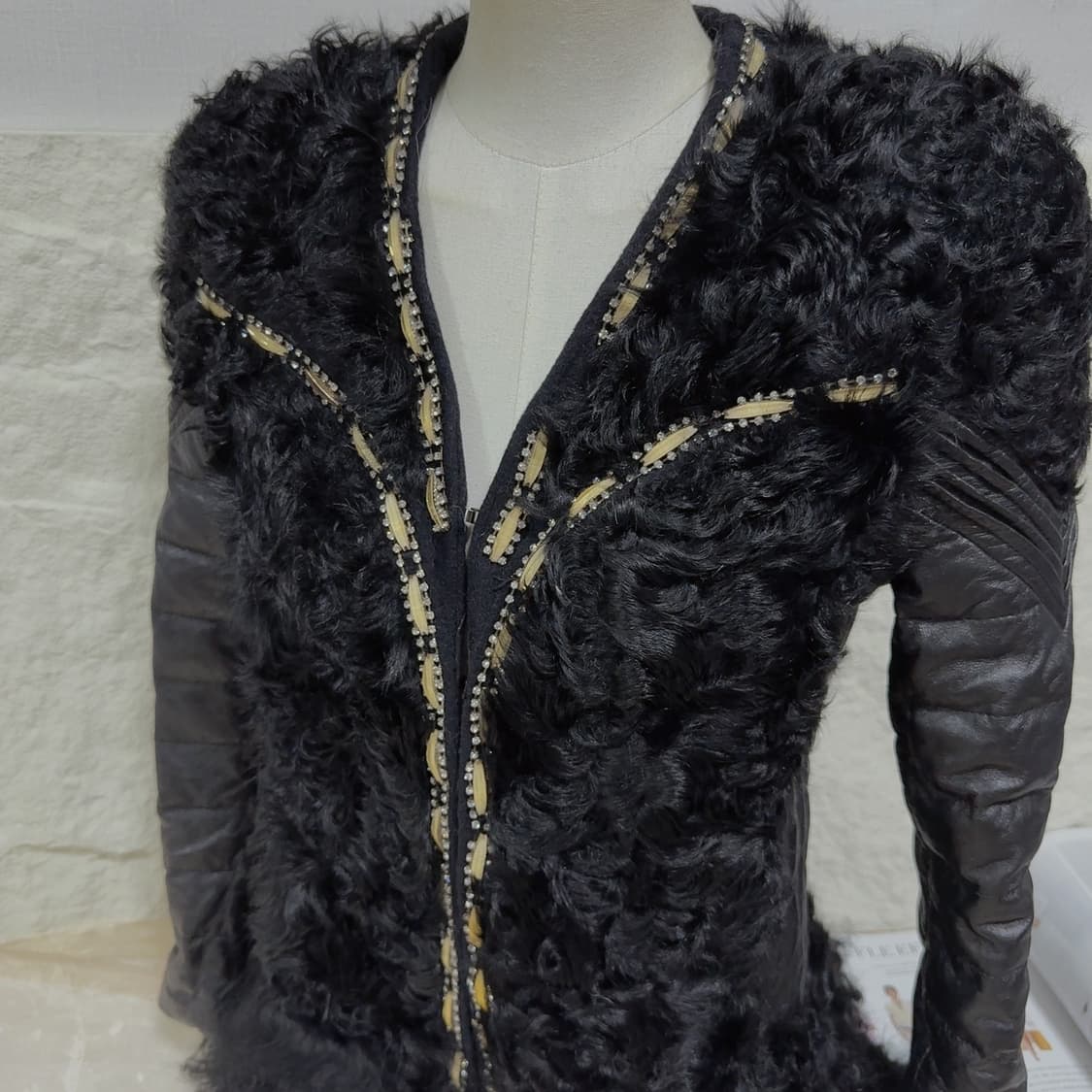 빈티지  큐빅장식 다크 양털 토스카나 양가죽자켓 상품이미지5
